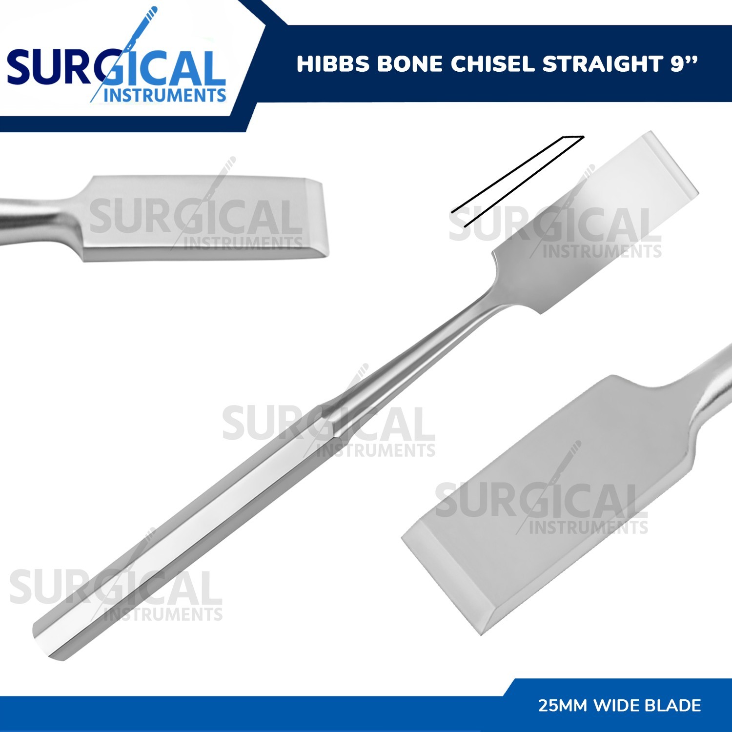 HIBBS Chisel 9″ with 1″ (2.5cm) Straight Blade Orthopedic Instrument German G