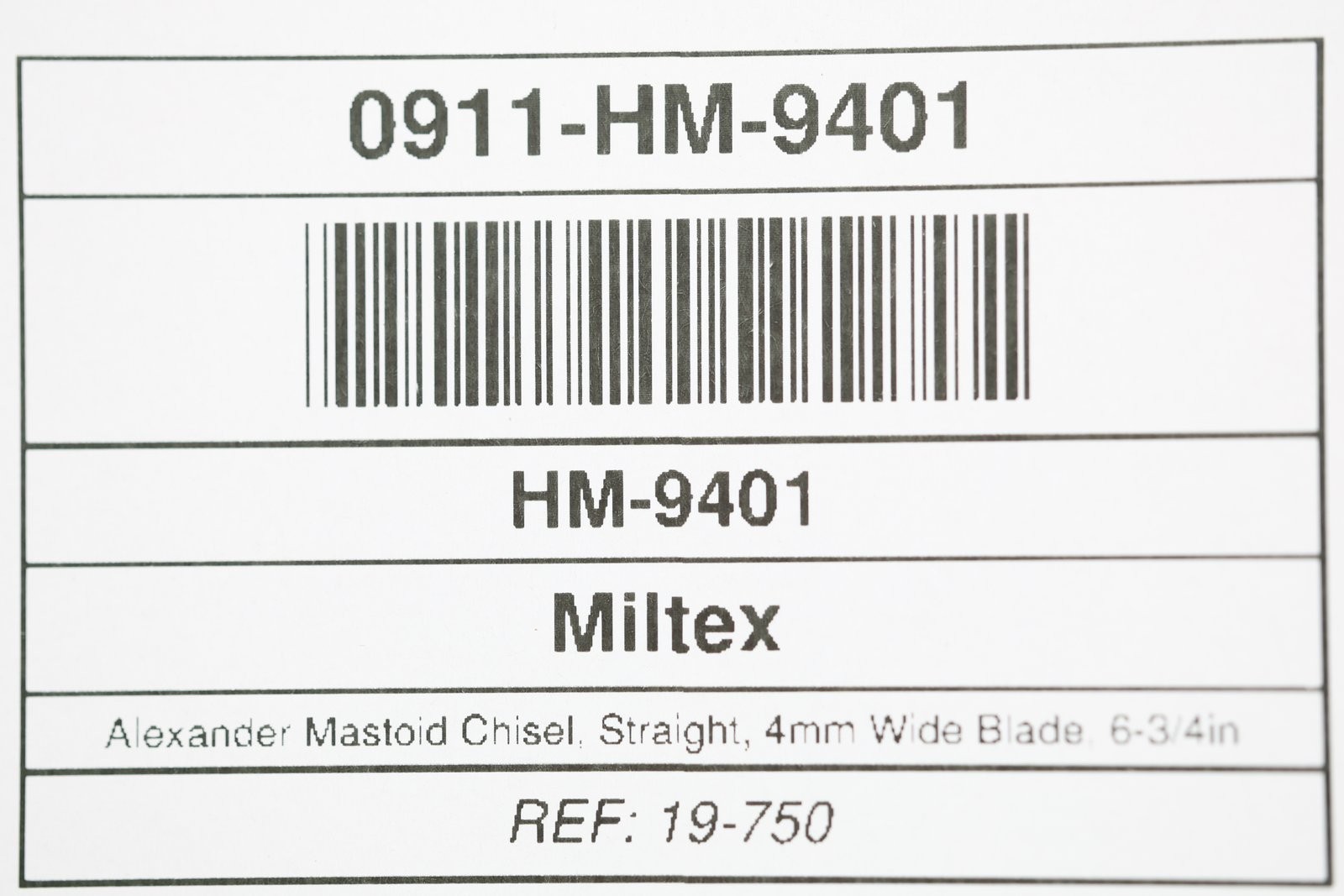 Miltex 19-750 Alexander Mastoid Chisel, Straight, 4mm Wide Blade, 6-3/4in