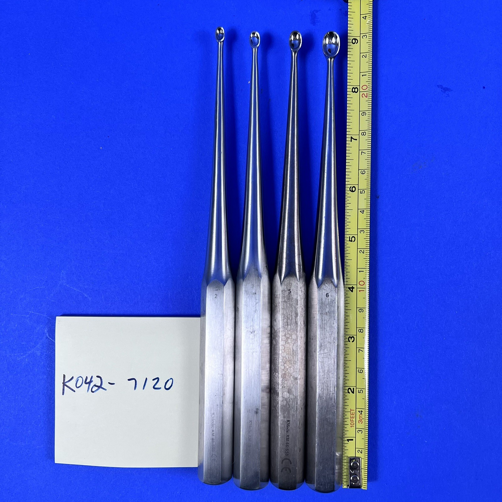 KMedic Brun Straight Curette Lot of 4 sizes 2,3,5,6 KM 46-555 KM 46-556 558 559