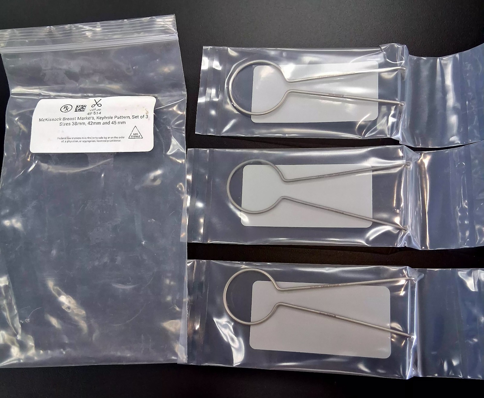 NEW McKissock Breast Marker Keyhole Pattern Set of 3 (38mm, 42mm, 45mm) Surgical
