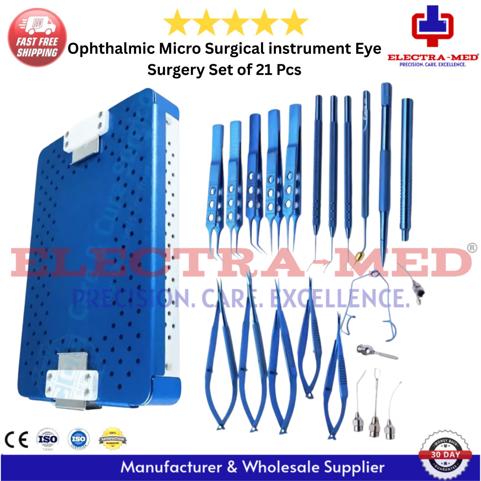 Ophthalmic Micro Surgical instrument Eye Surgery Set of 21 Pcs Titanium Coated