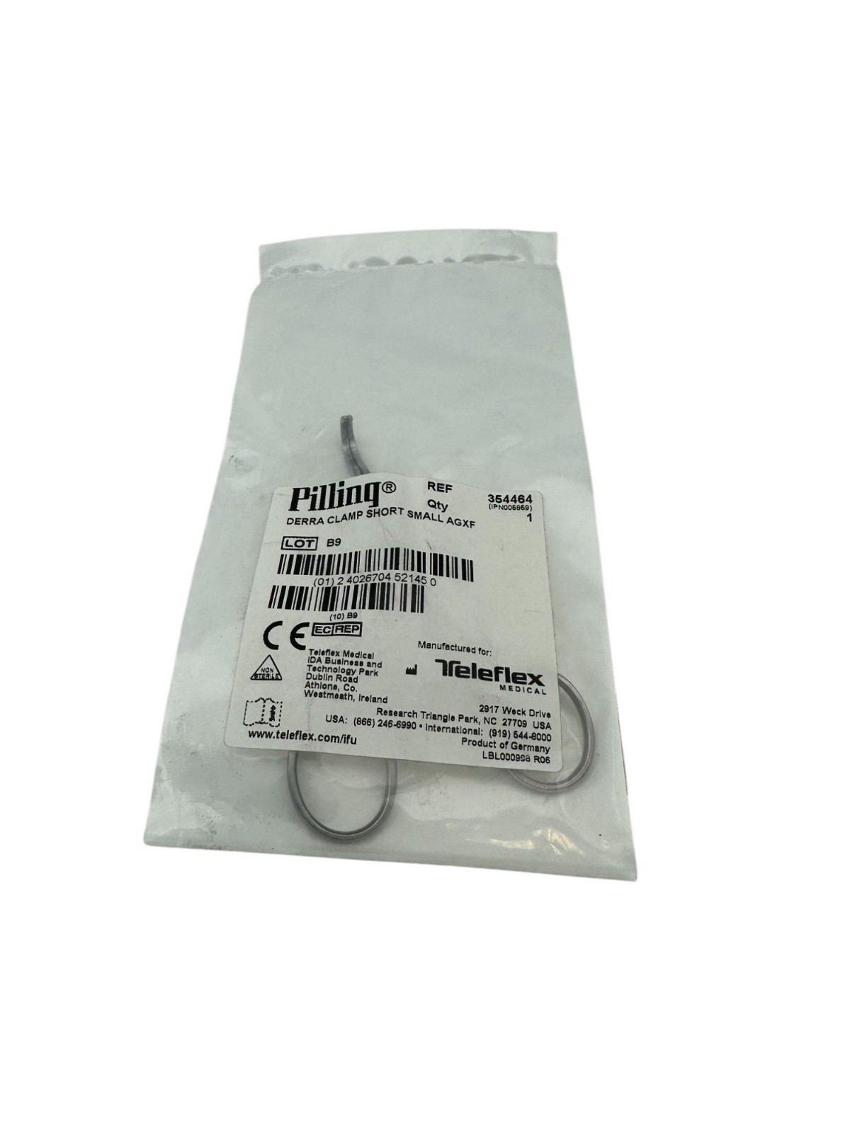 Pilling 354464 Derra Partial Occlusion Clamp, Curved, DeBakey Jaw, 4-3/8″