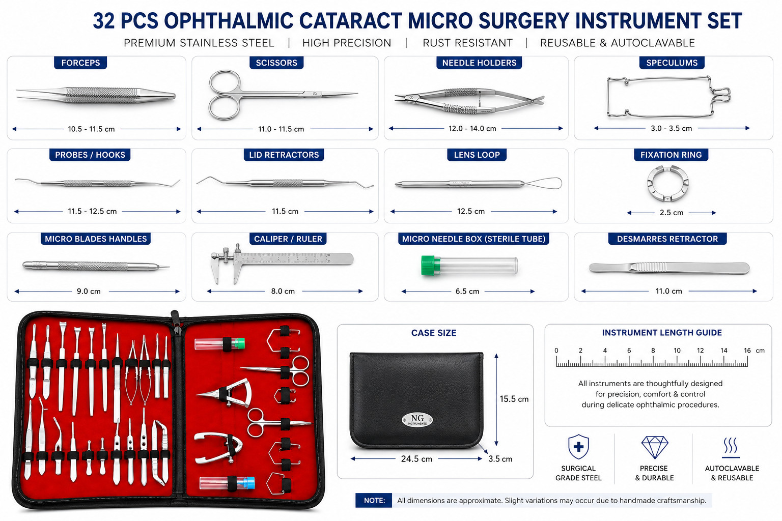 32 Pcs Ophthalmic Cataract Eye Micro Surgery Kit Surgical Instruments Set