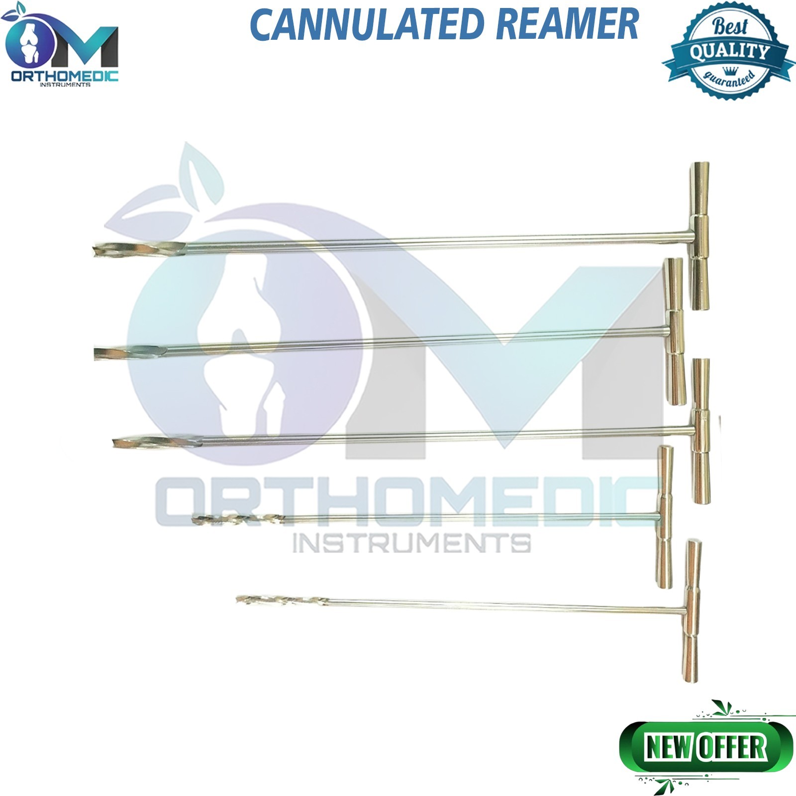 Cannulated Reamer in T Handle 6mm to 13mm Surgical Instrument 5Pcs