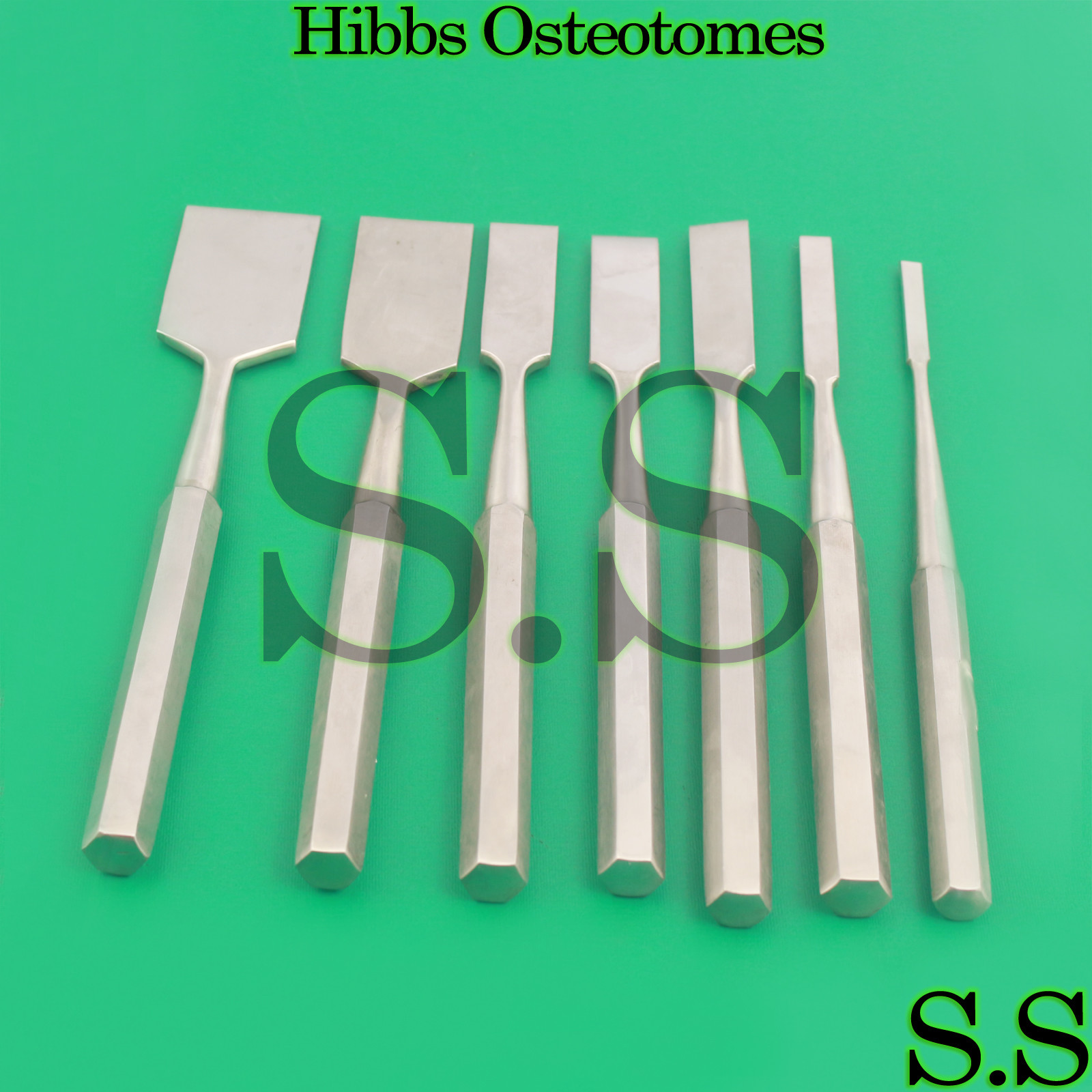 Hibbs Osteotomes 9″ Straight 16mm-38mm Orthopedics Surgical Instruments Set of 7