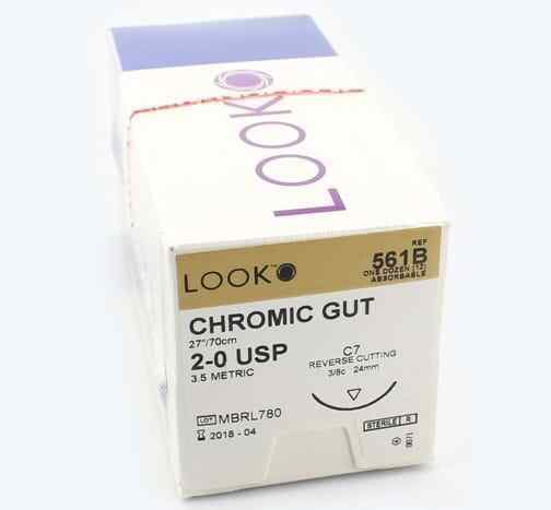Look X561B Chromic Gut Absorbable Sutures 2-0 27” C7 3/8 Circle 24mm 12/Pk