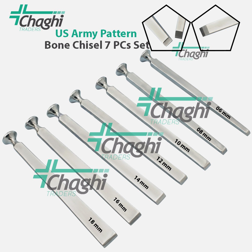 US Army Pattern Bone Chisel 7 PCs Set Orthopedic Osteotome Instruments By chaghi