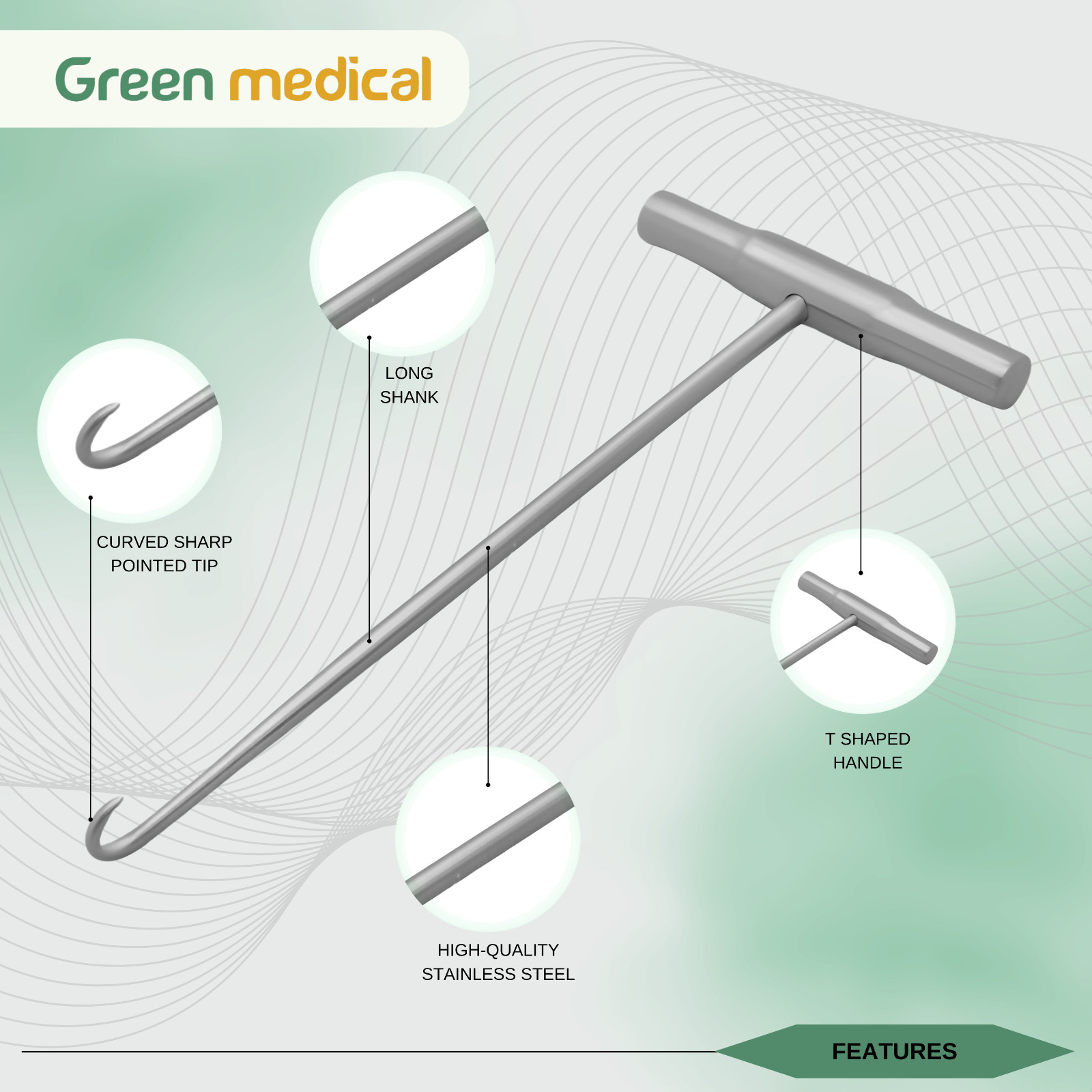 Bone Hook With T handle 8″ Orthopedic Instruments