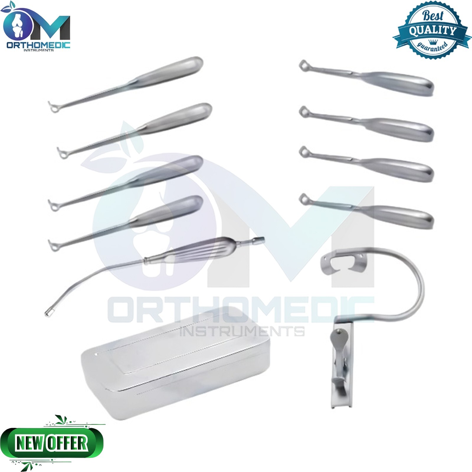 New Tonsillectomy and Adenoidectomy 10 pcs Set Surgical Instruments Kit with Box