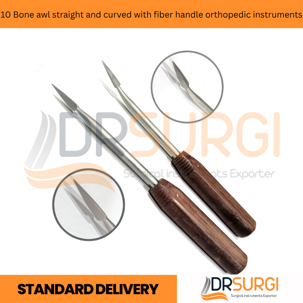 10 Bone awl straight and curved with fiber handle orthopedic instruments