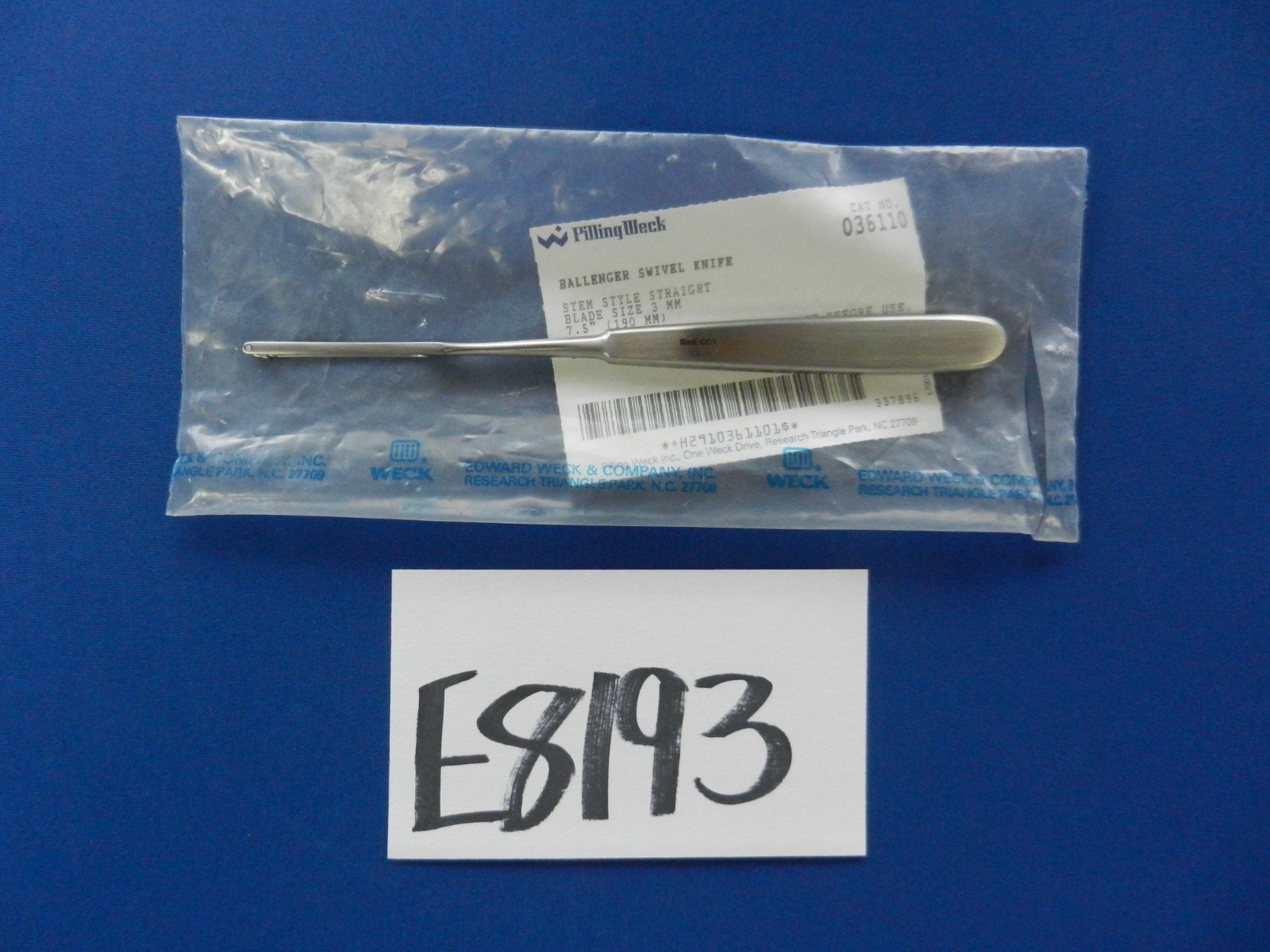 ***NEW*** Pilling Weck 036110 Ballenger Straight Stem Style Swivel Knife 3x190mm