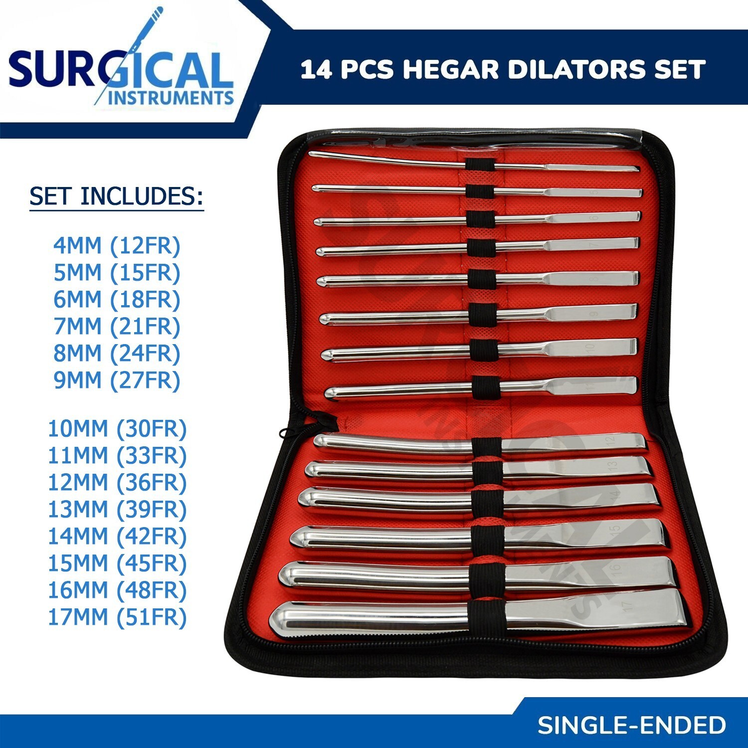 14 Pcs Hegar Uterine Dilator Set OB/Gynecology Surgical Instruments German