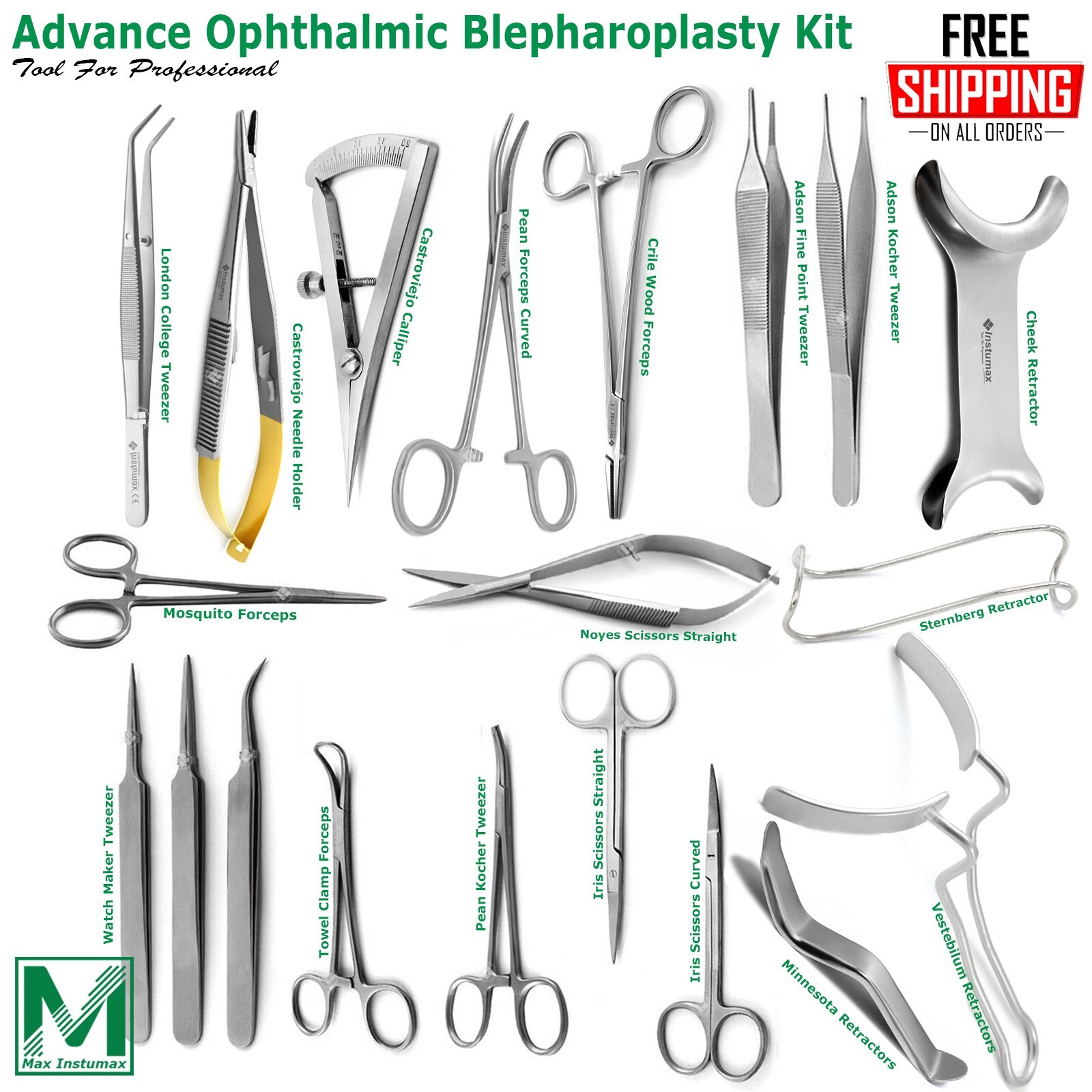 Blepharoplasty Kit Ophthalmic Retractor Forceps Eyelid Cataract Surgery Set