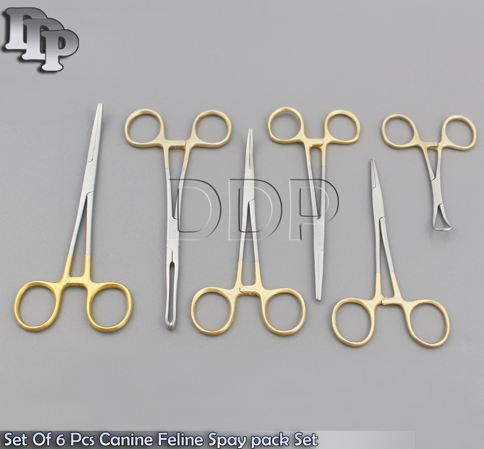 SET OF 6 PCS CANINE FELINE SPAY PACK SURGICAL INSTRUMENTS KIT WITH GOLD HANDLE
