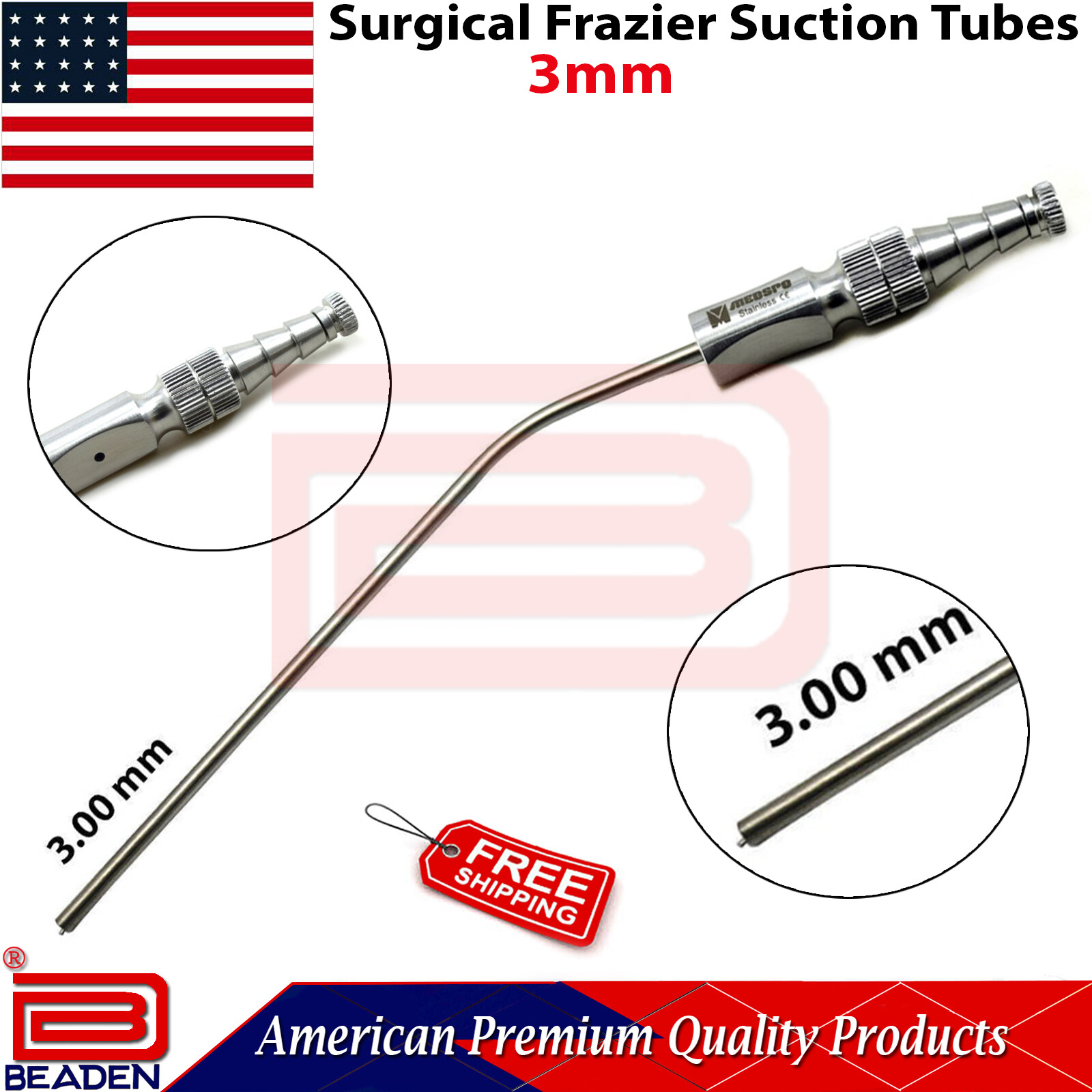 Surgical FRAZIER Suction Tube 3.00mm Diagnostic Bone Surgery Instruments Beaden®
