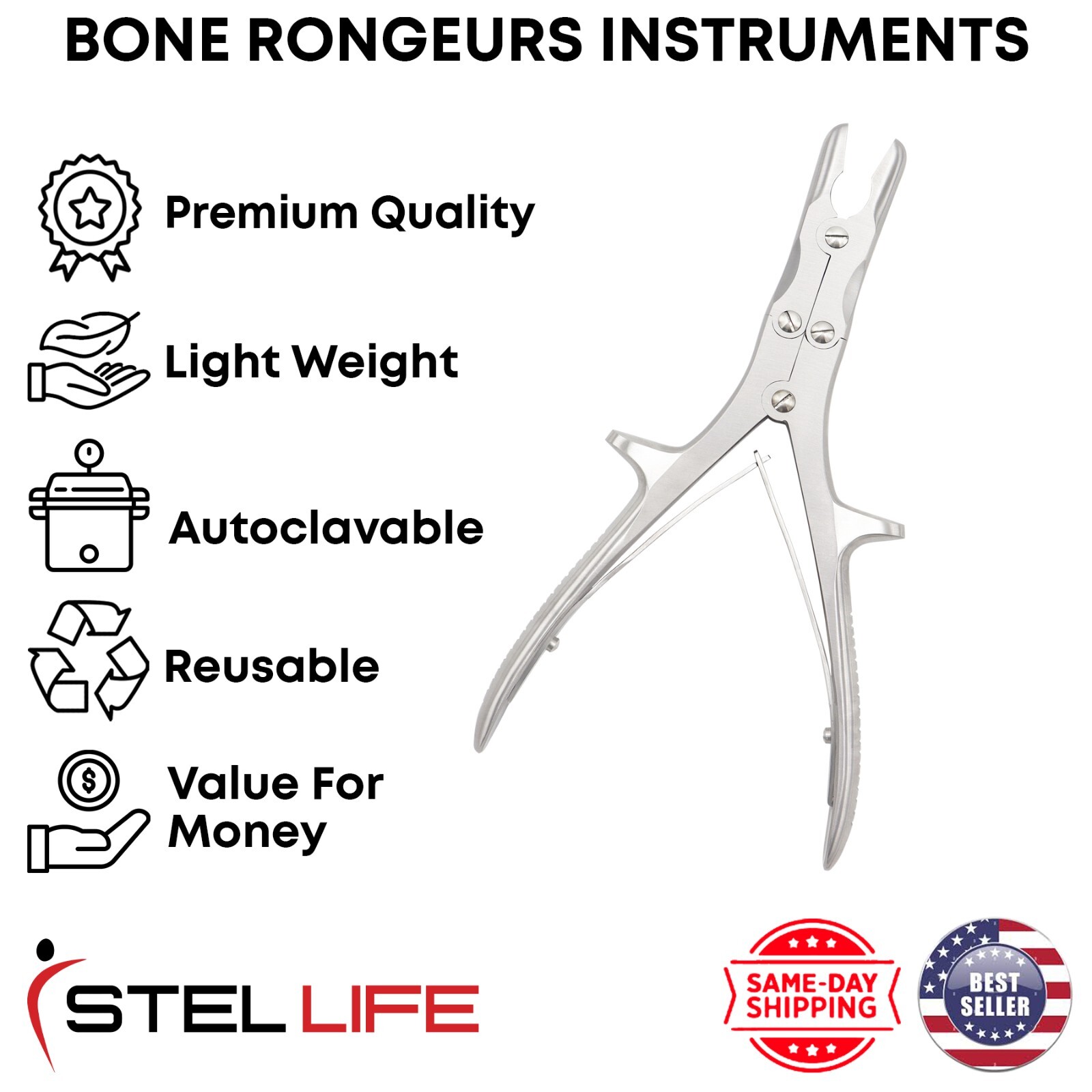 Bone Rongeurs Stille-Luer Double Action Curved Orthopedic Surgical Instruments