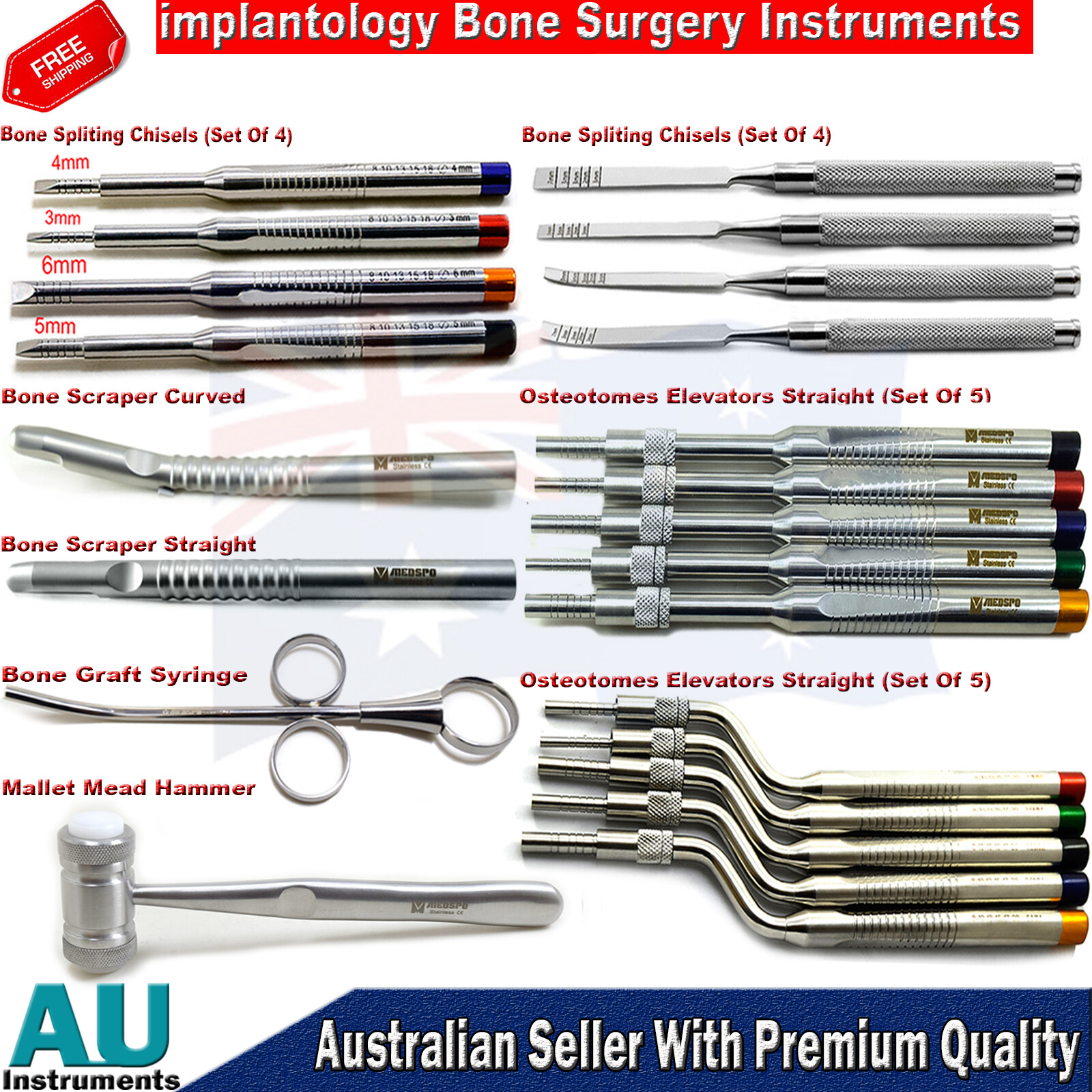 Dental Implant Sinus Lift Bone Grafting Surgical Bone Instruments Mallet Scraper