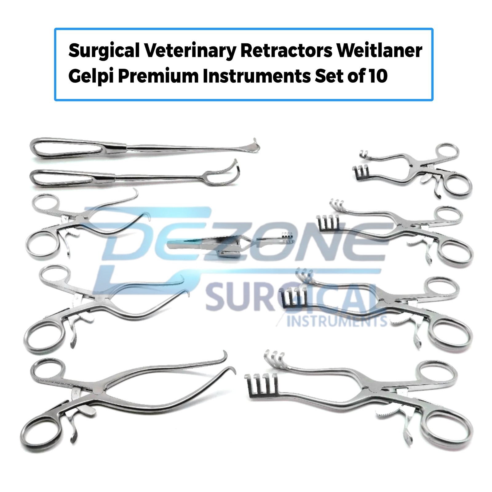 Surgical Veterinary Retractors Weitlaner Gelpi Premium Instruments Set of 10 Pcs
