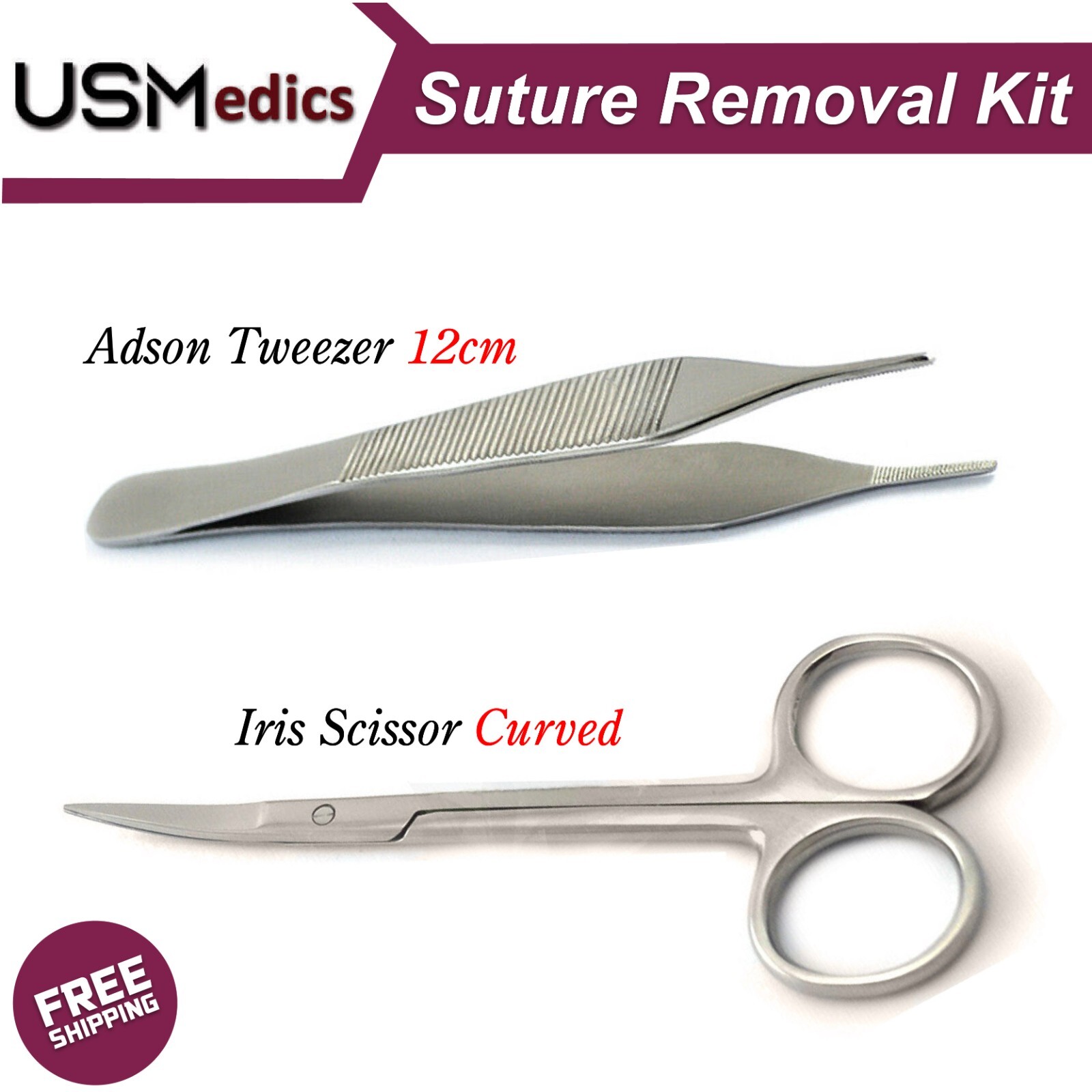 Suture Classic Removal Kit Surgical Instruments Iris Scissors Adson Forceps 2Pcs