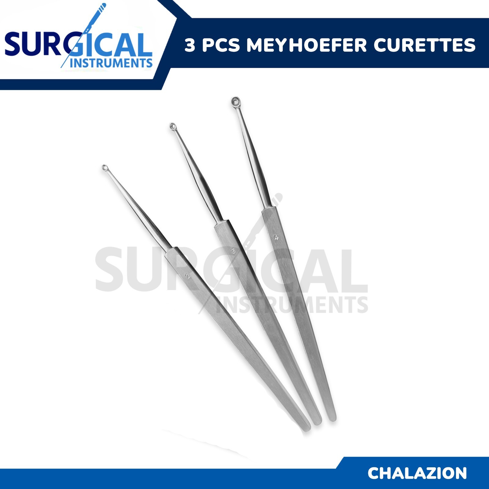 3 Pcs Meyhoefer Chalazion Curette Surgical Medical ENT Instruments – 5″ German G
