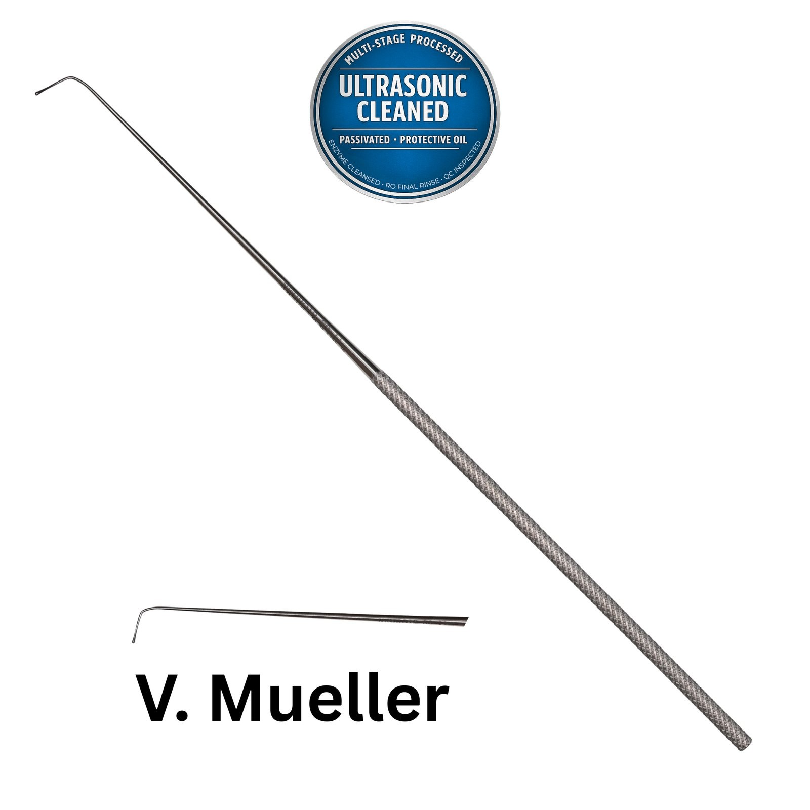 V Mueller NL3785-19 Rhoton Ball Dissector, Angled 40°, 8mm Wide Tip, 7-1/2in