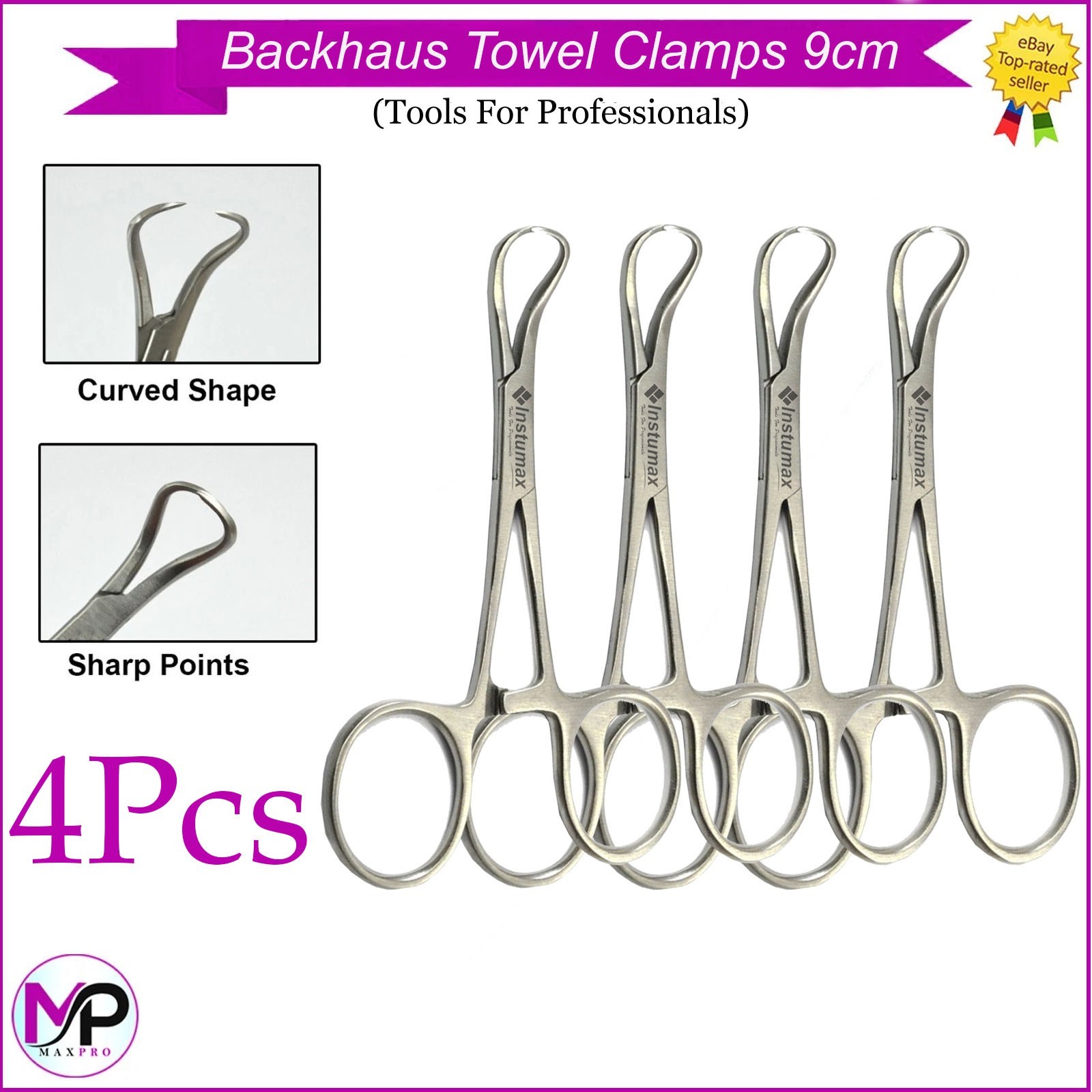 X4 Backhous Towel Clamps Forceps 9cm Surgical Stainless Steel Medical Instrument