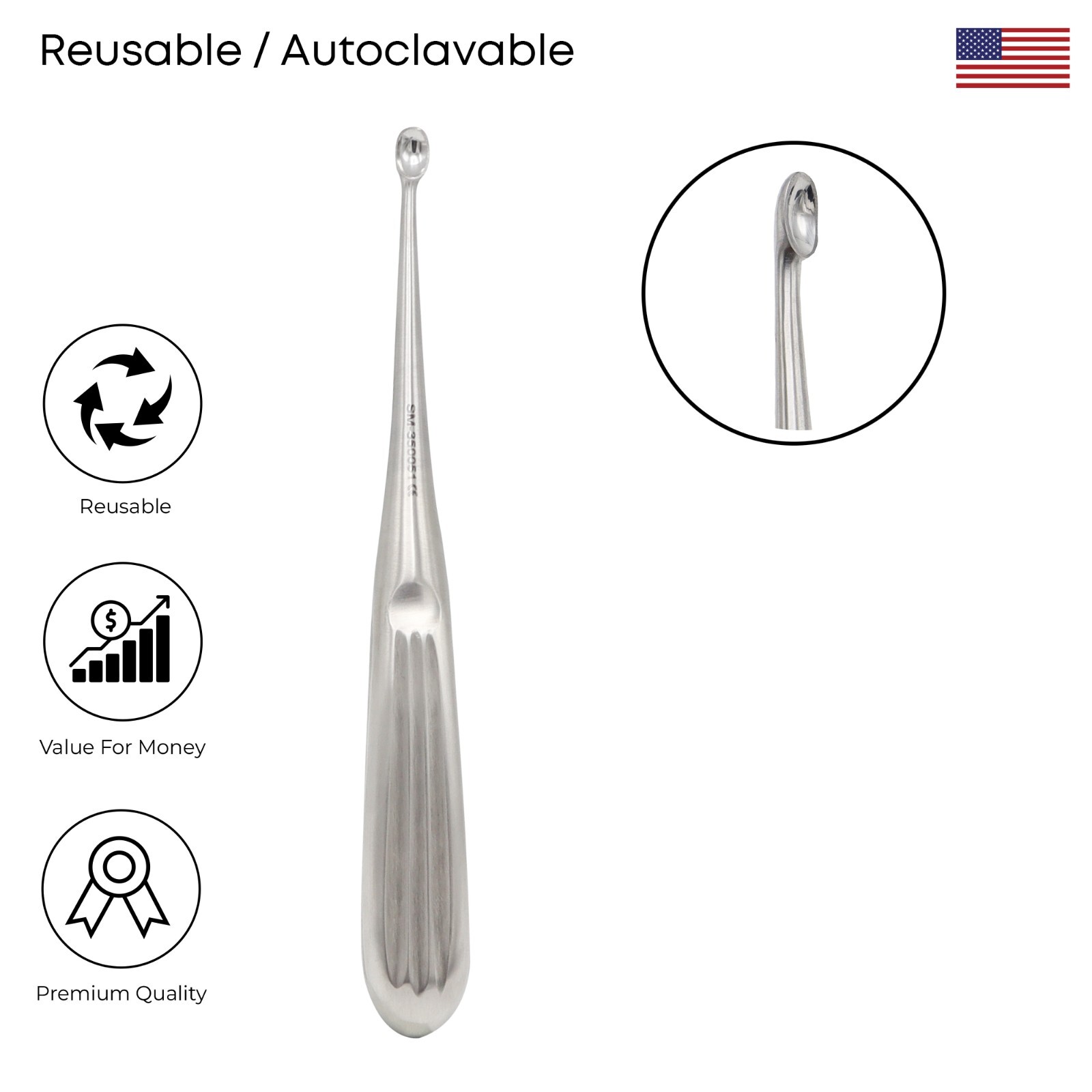 Spratt Brun Mastoid Curette #5 Stainless Steel German Grade Surgical Instruments