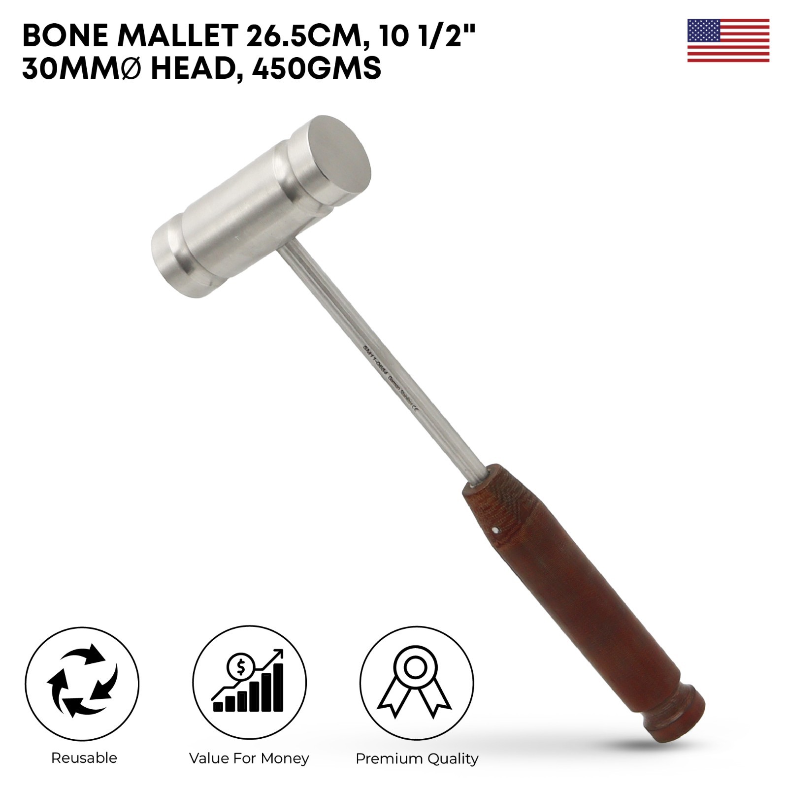 Bone Mallet 26.5cm 30-40mm Head 450-550g Orthopedic Surgical Instrument