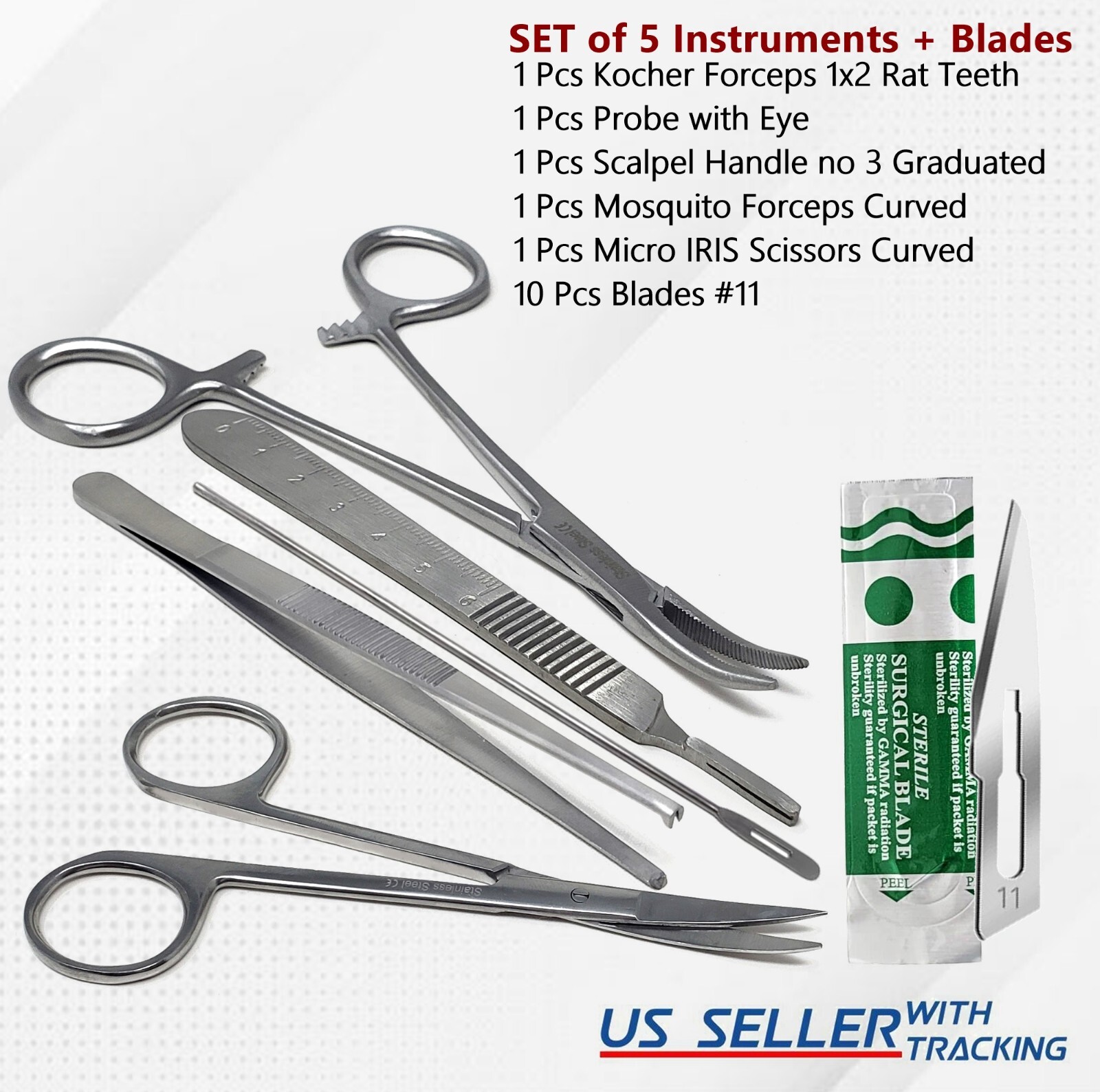 5 Pcs Wound Debridement Pack W/FREE Scalpel Blades Podiatry Surgical Instruments