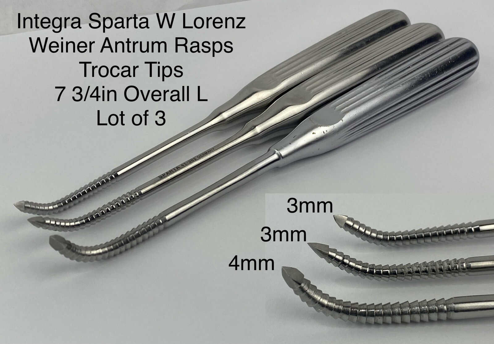 Weiner Antrum Rasp Small Medium 3mm 4mm Trocar Tip 7.75in Length W Lorenz SPARTA