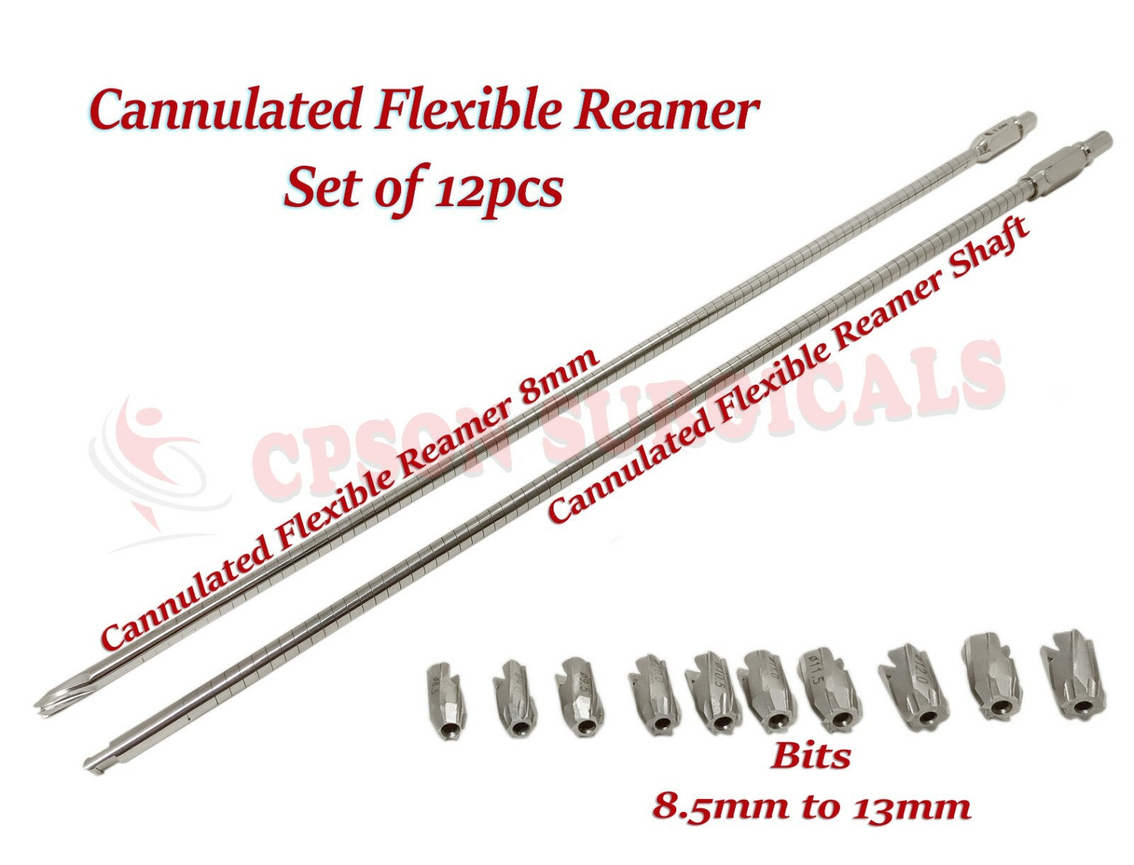 Orthopedic Cannulated Flexible Reamer Shaft Set of 12pcs Veterinary Instrument