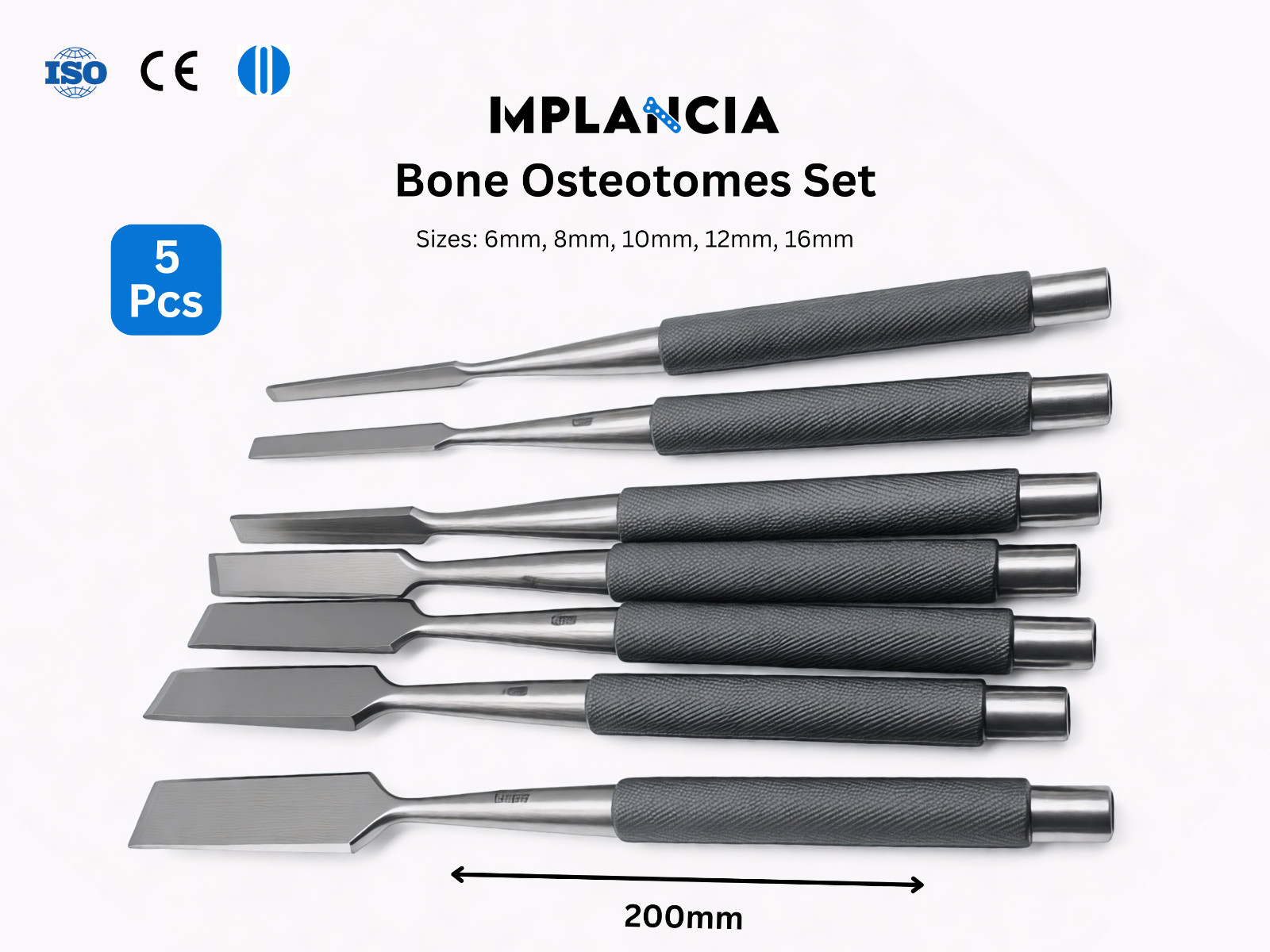 Bone Osteotomes Set 5 Pcs 6-16mm Surgical Chisel Stainless Steel Instruments