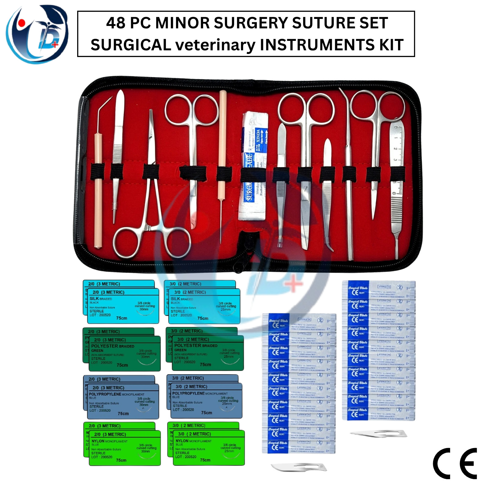 NEW PREMIUM 48 PC MINOR SURGERY SUTURE SET SURGICAL veterinary INSTRUMENTS KIT