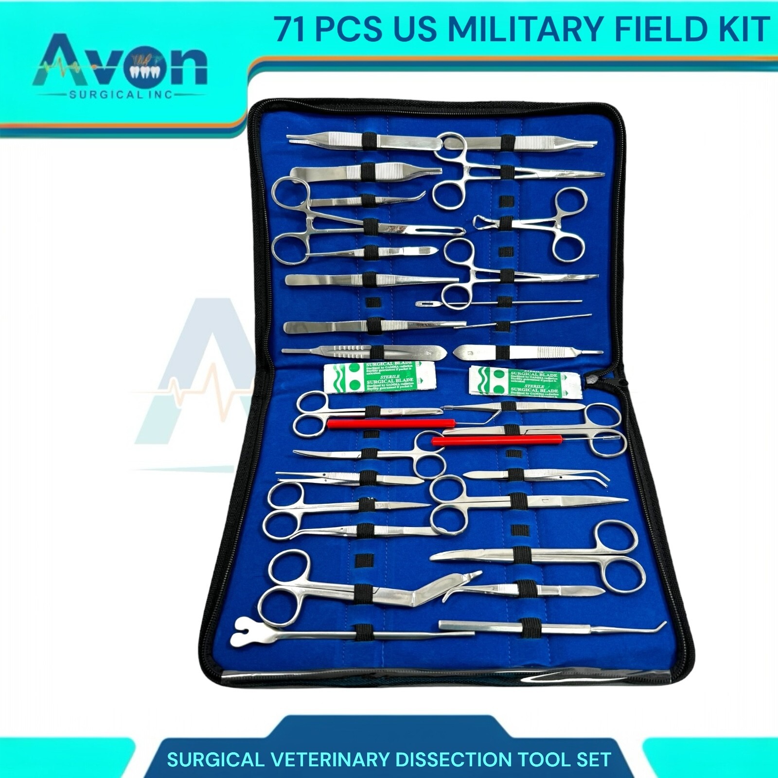 71 US MILITARY FIELD MINOR SURGERY SURGICAL INSTRUMENTS FORCEPS SCISSORS KIT