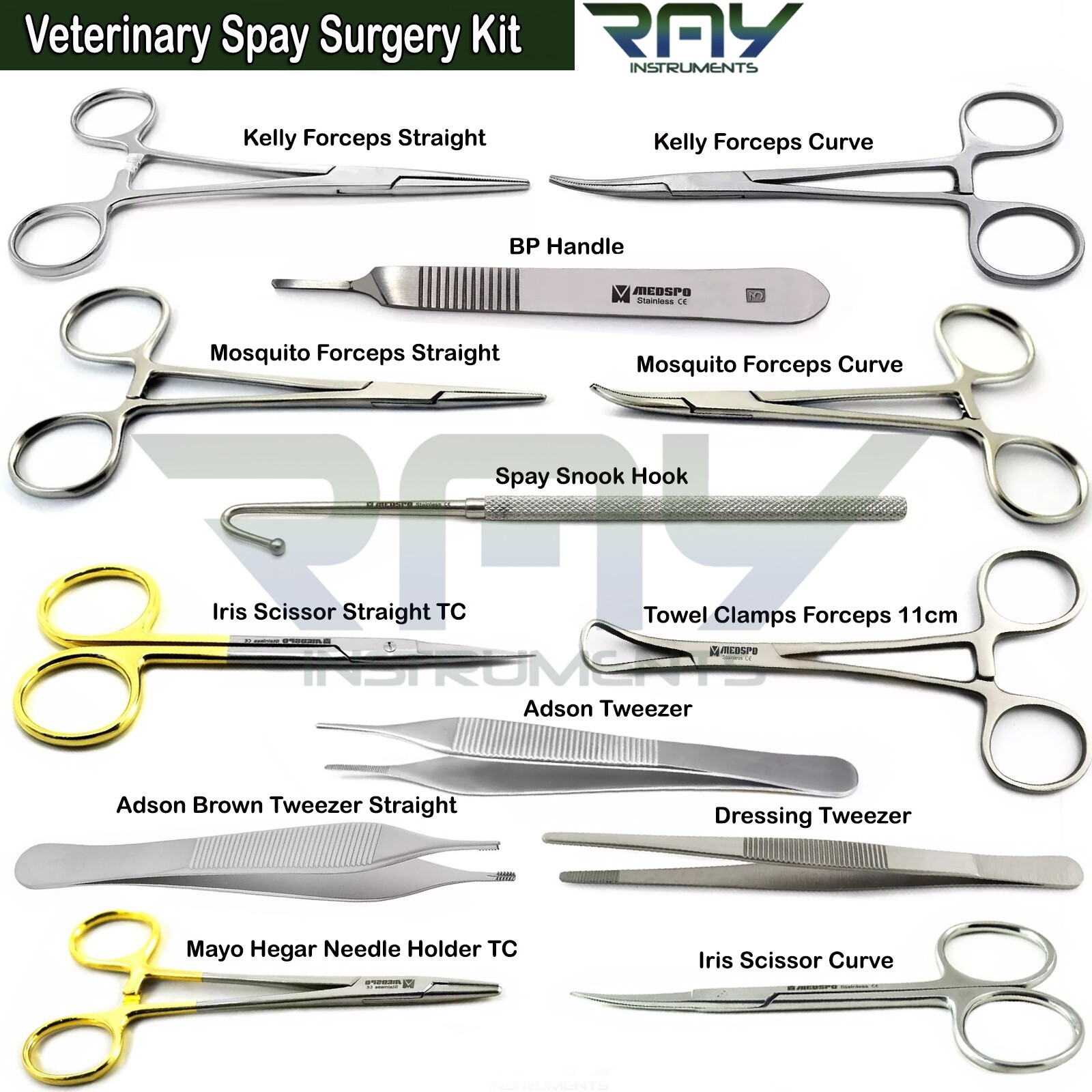Veterinary Spay Neutering Surgery Instruments Kit Small Animal Ovaries Removal