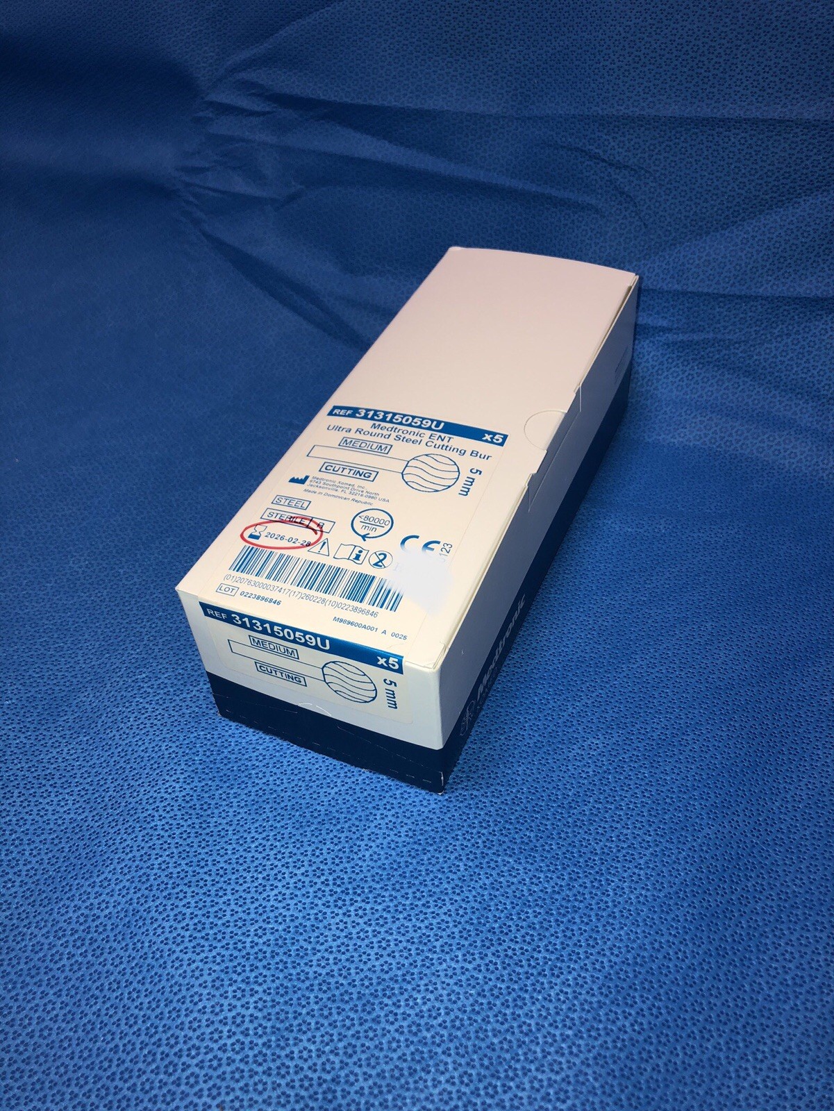 Medtronic ENT Ultra Round Steel Cutting Bur – 5mm – Box Of 5 – New – EXPIRED