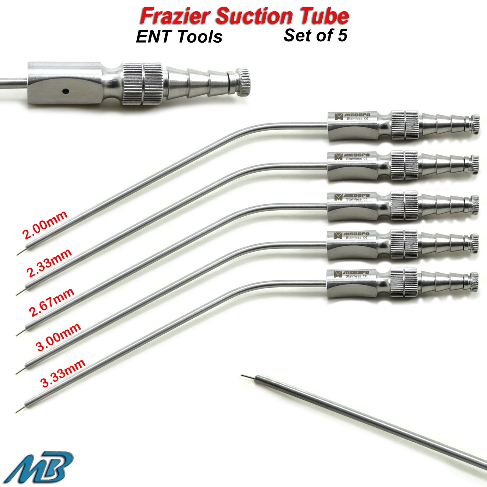 Frazier Suction Tube Aspirator Surgical Dental ENT Instruments Set Of 5 Tubes