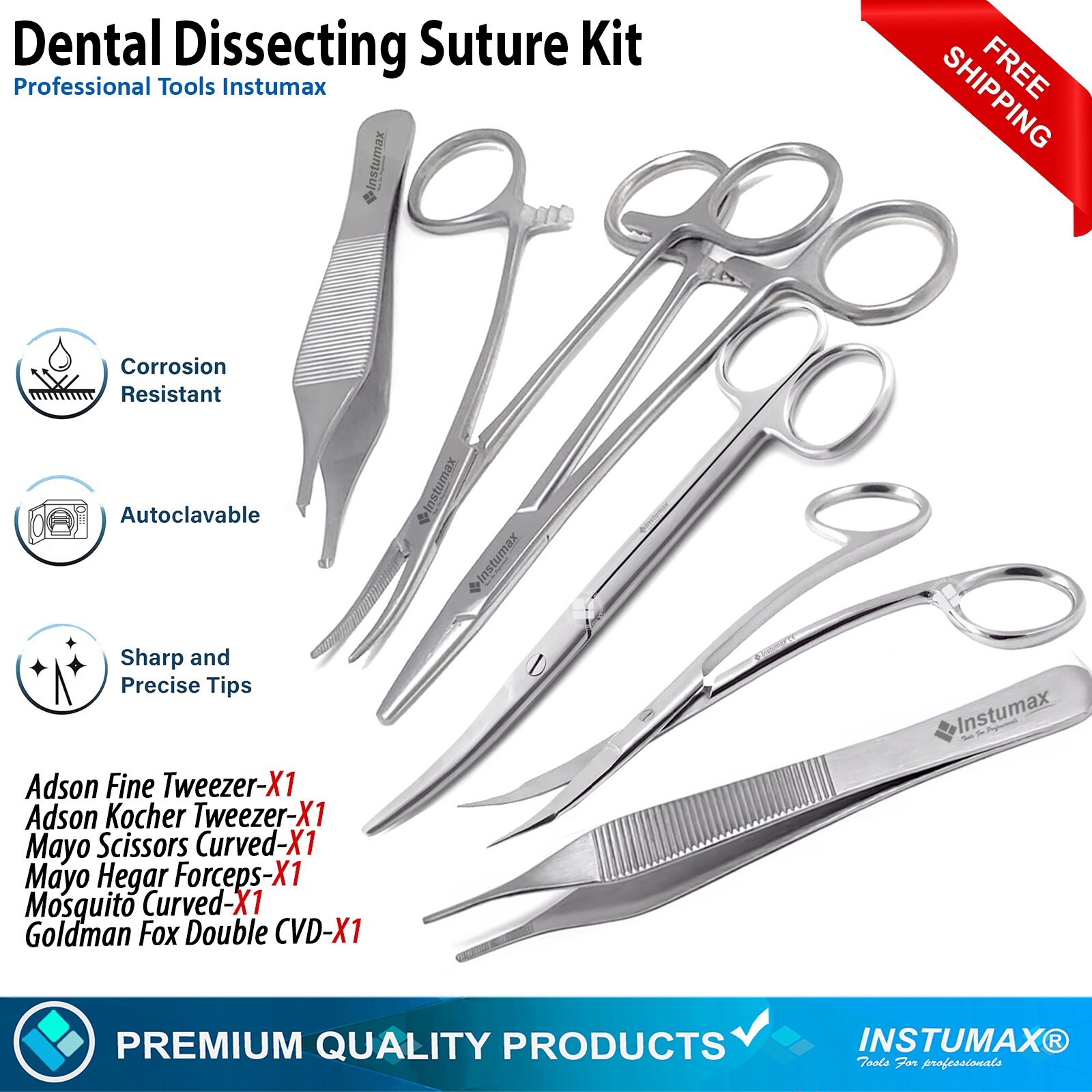 6-Pcs Dental Dissecting Suture Kit Mayo Forceps Scissors Surgical Instruments