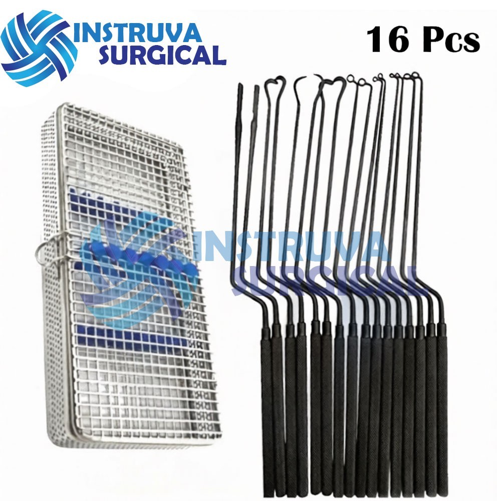 Hardy Pituitary Neuro Curettes Black Sets Of 16 with Sterilization Mesh Box