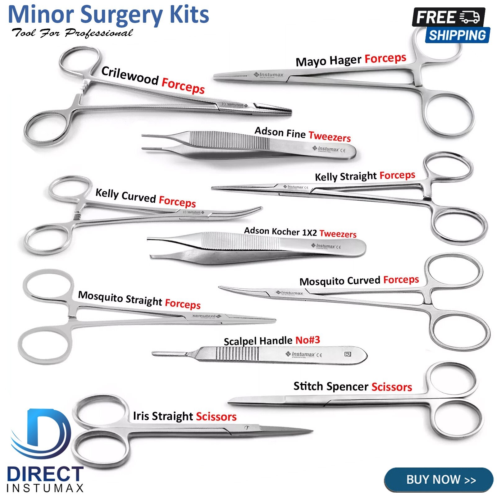 Surgical Minor Surgery Kit Student Dissecting Suture Removal Instruments 11Pcs