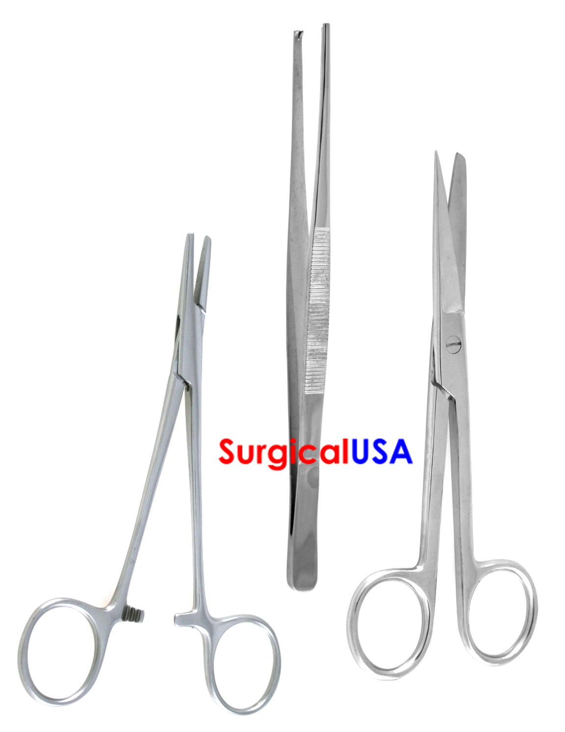 Kit of 3 General Purpose Surgical Instruments Needle Holder Forceps Scissors