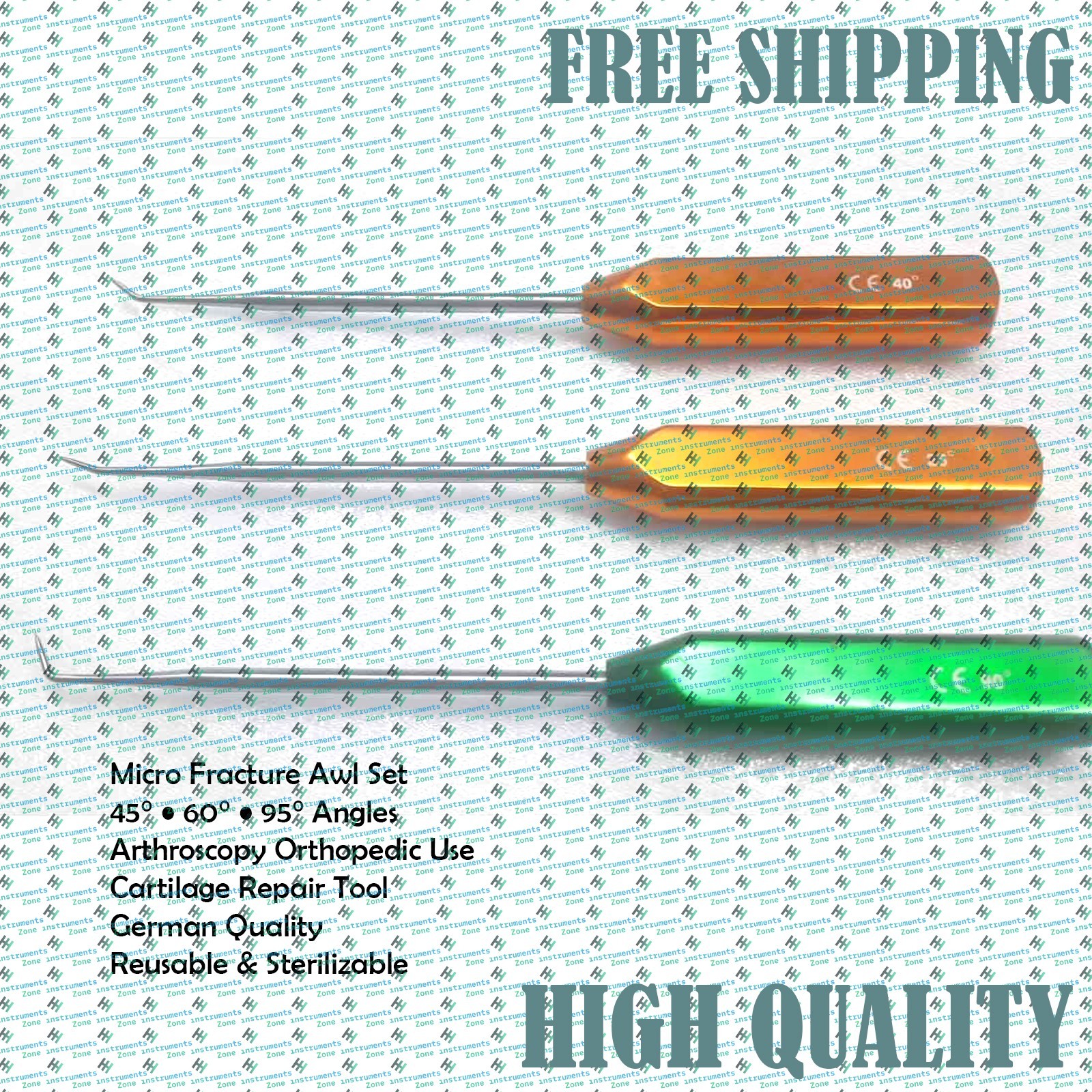 Arthroscopy Micro Fracture Angled Awl Set | 45° 60° 95° Orthopedic Instruments