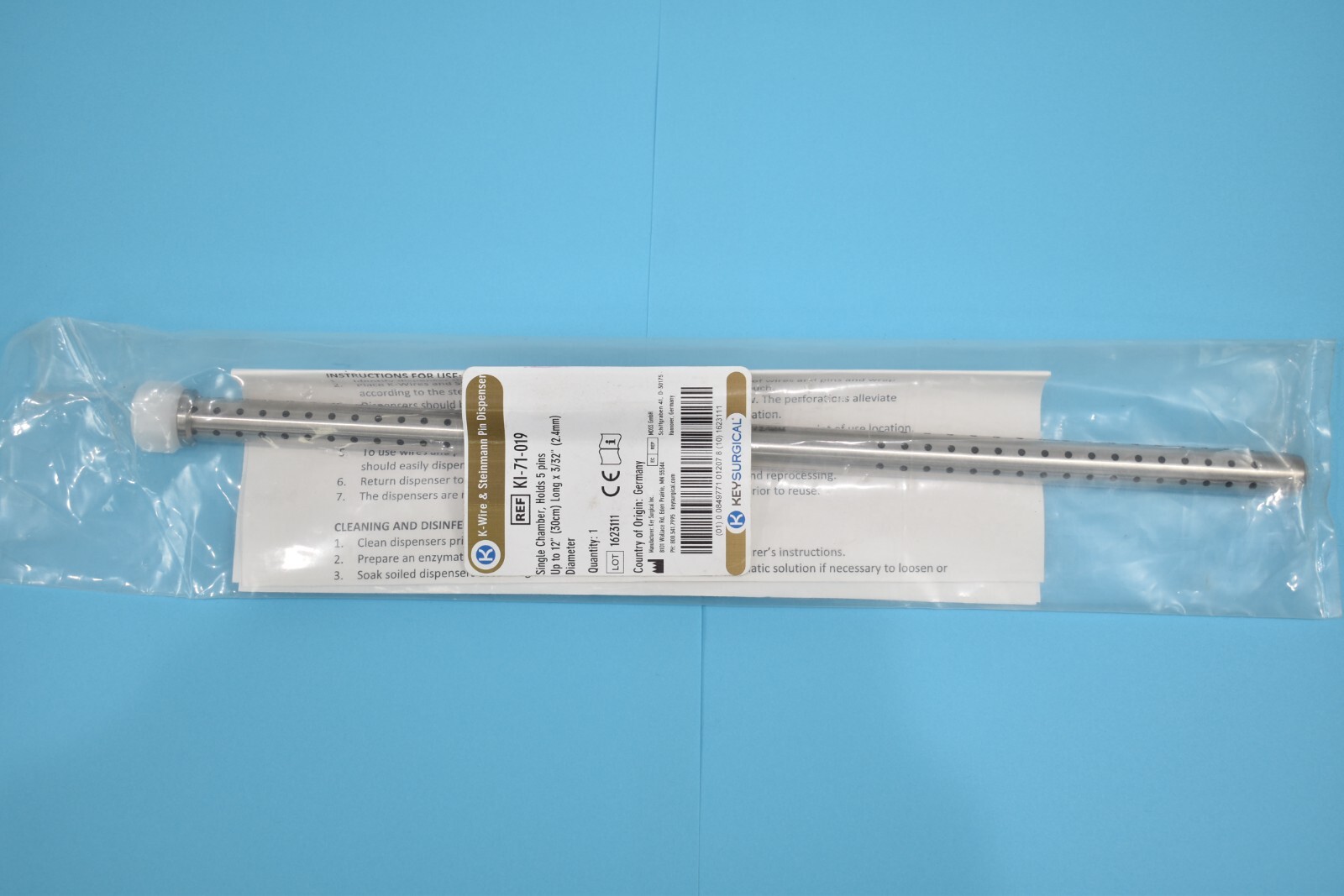 Key Surgical K-Wire & Steinmann Pin Dispenser KI-71-019 Single Chamber 12″ Long