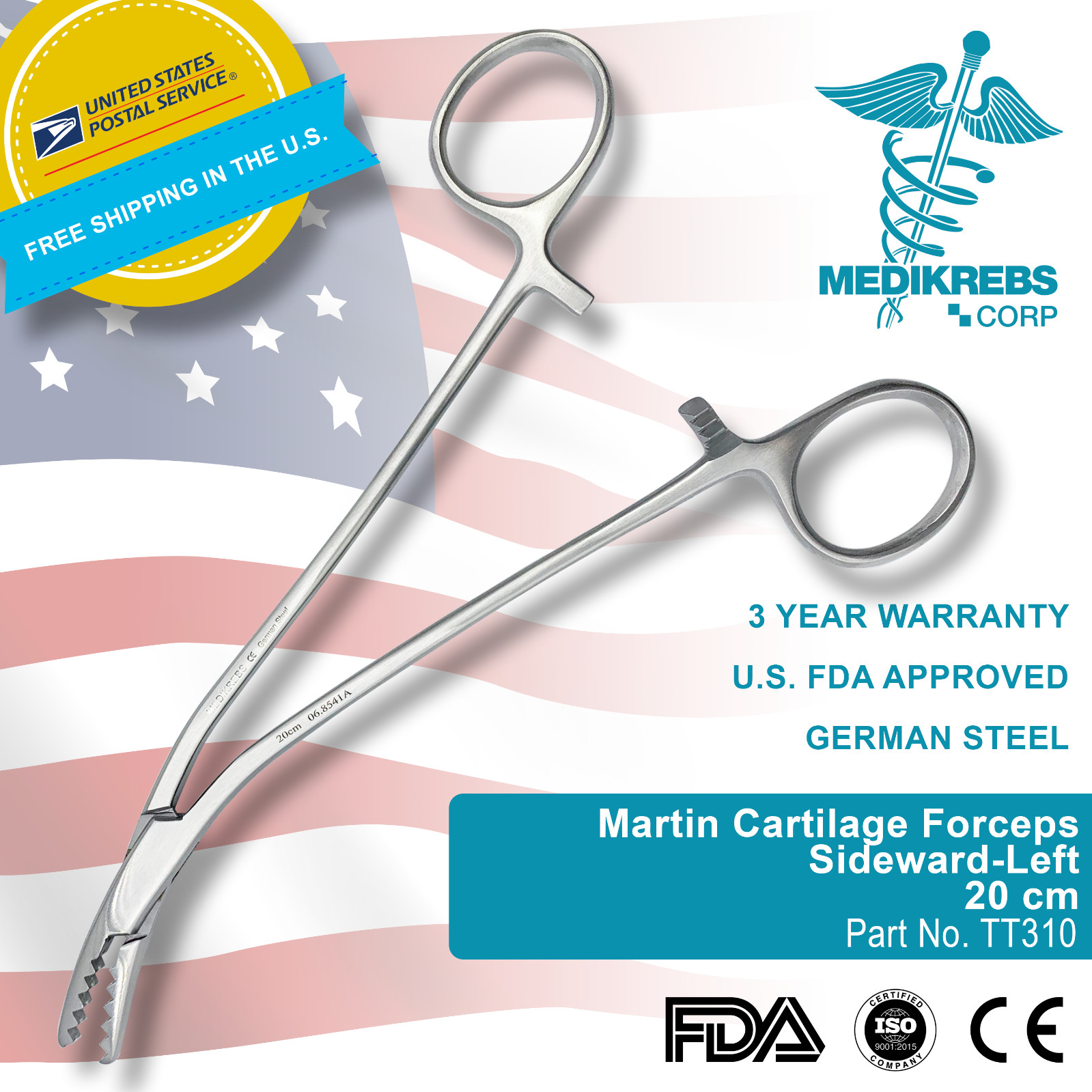 Martin Cartilage Forceps Sideward Left 20 cm OR Grade German Steel Instrument