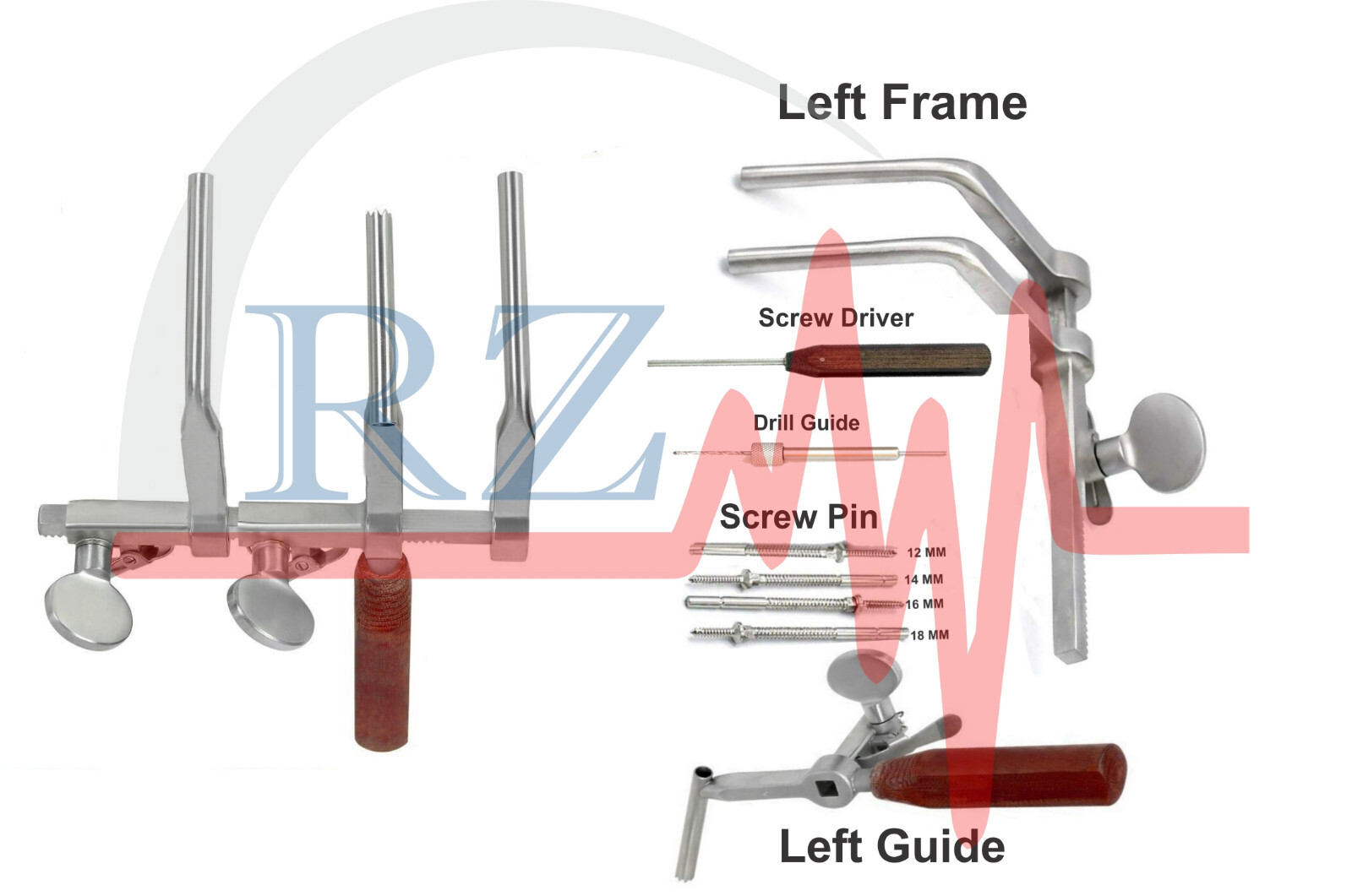 CASPAR CERVICAL DISTRACTOR RIGHT LEFT FRAME & SCREW DRIVER DRILL GUIDE SCREW PIN