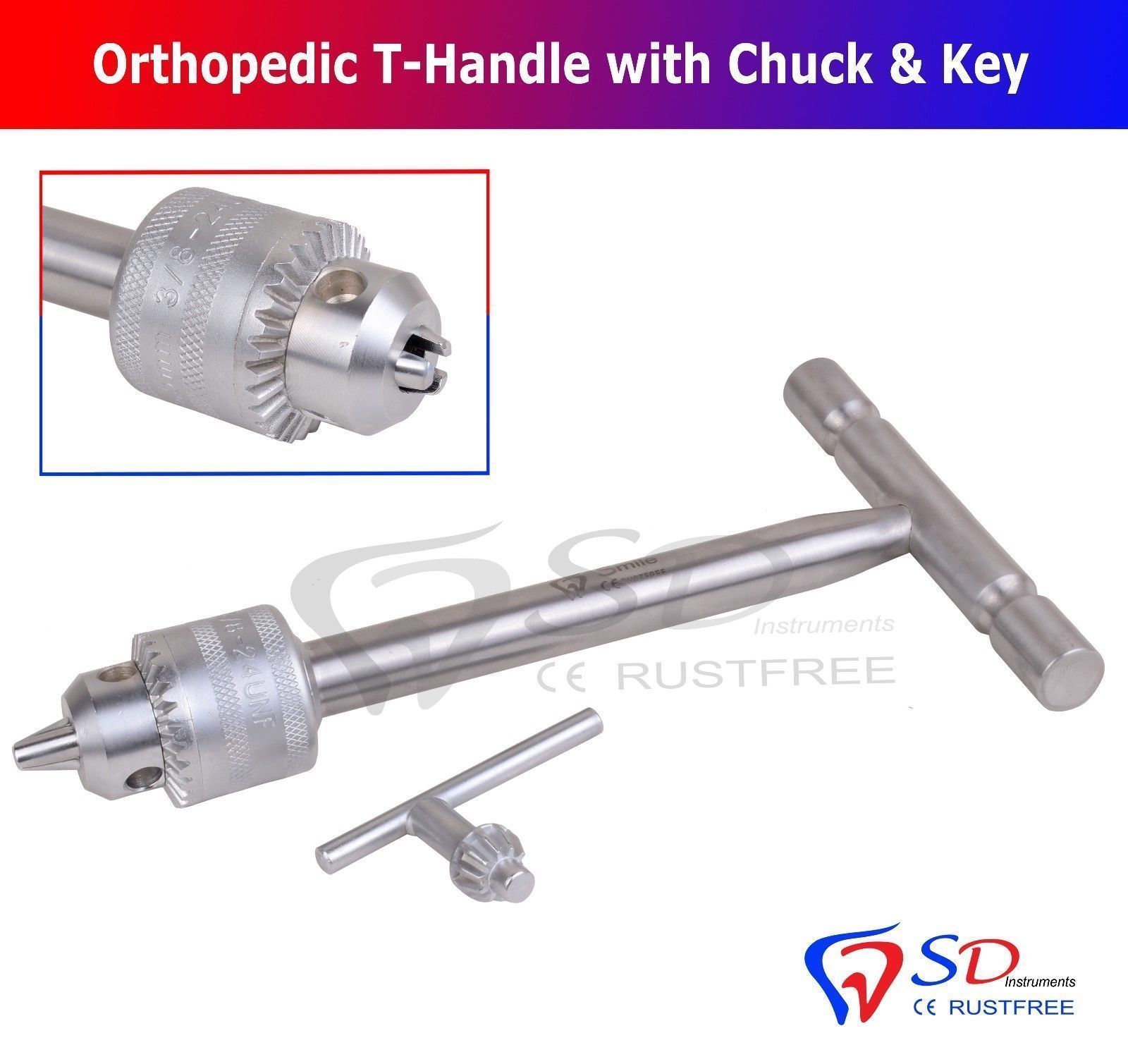 Orthopedic T- Handle With Chuck & Key Orthopedic Veterinary Surgery Instruments
