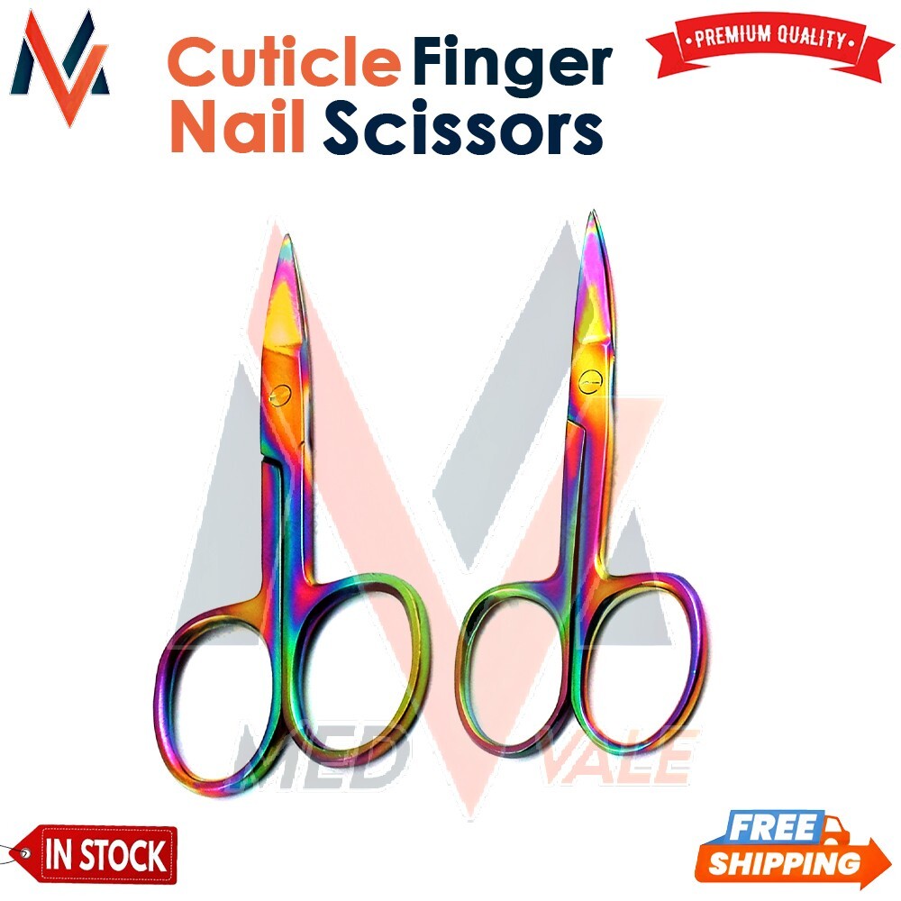 5 Cuticle Finger Nail Scissors Clipper Straight-Curved 3.5” Rainbow Scissors