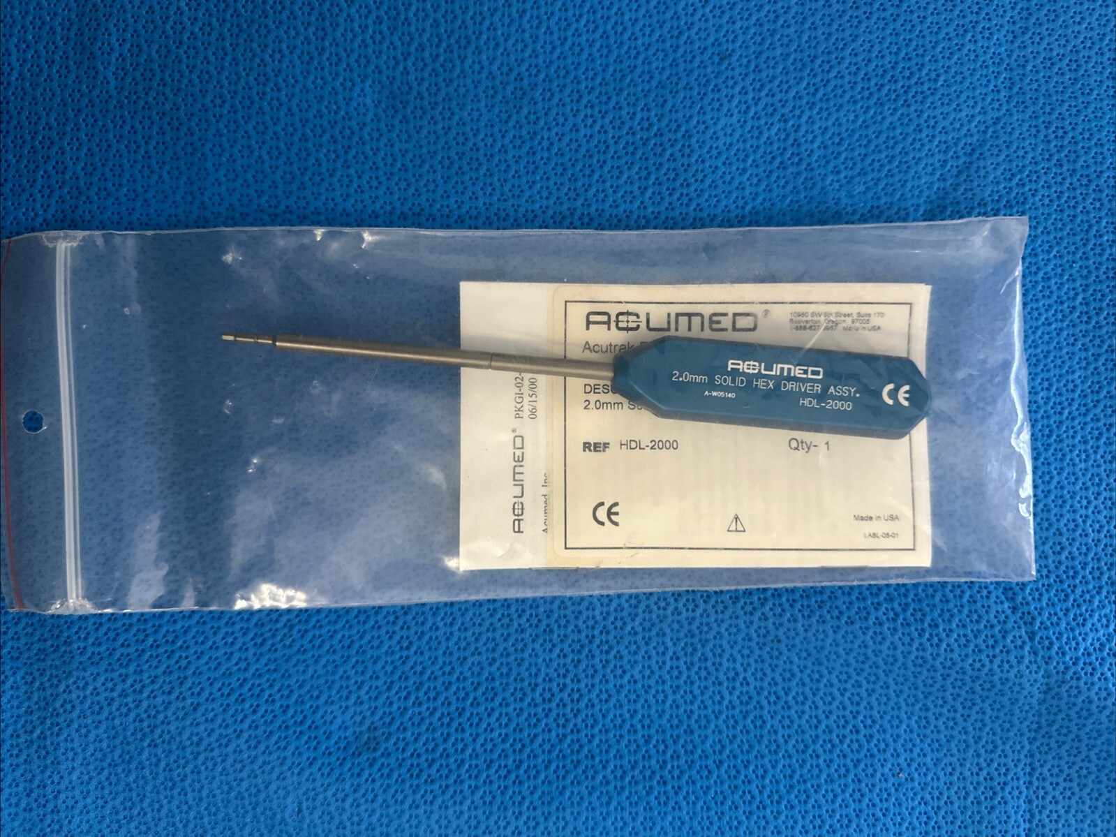 Acumed HDL-2000 Acutrak 2.0mm Solid Hex Driver Orthopedic