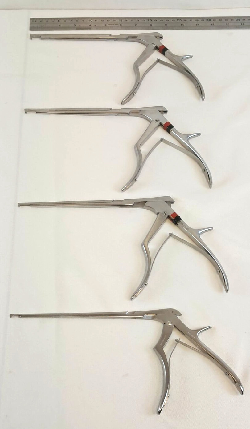 Set of 4 V. Mueller Boss 1 3 4 & 5mm x 90° Down x 8″ Kerrison Rongeurs Ortho