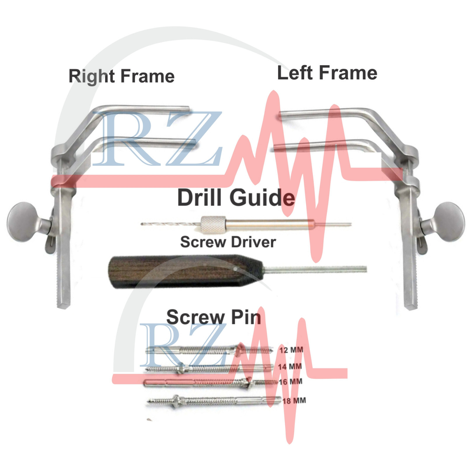 Caspar Cervical Distractor Left & Right Set Screw Pins Screw Driver Drill Guide